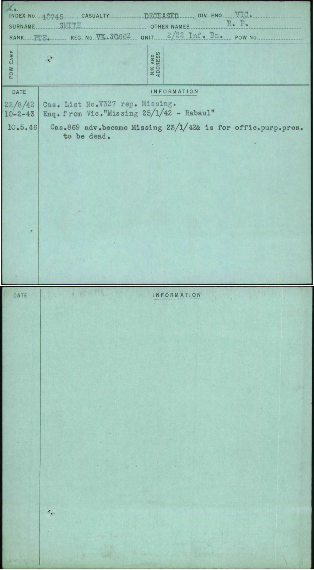 Smith, R P, VX30662
