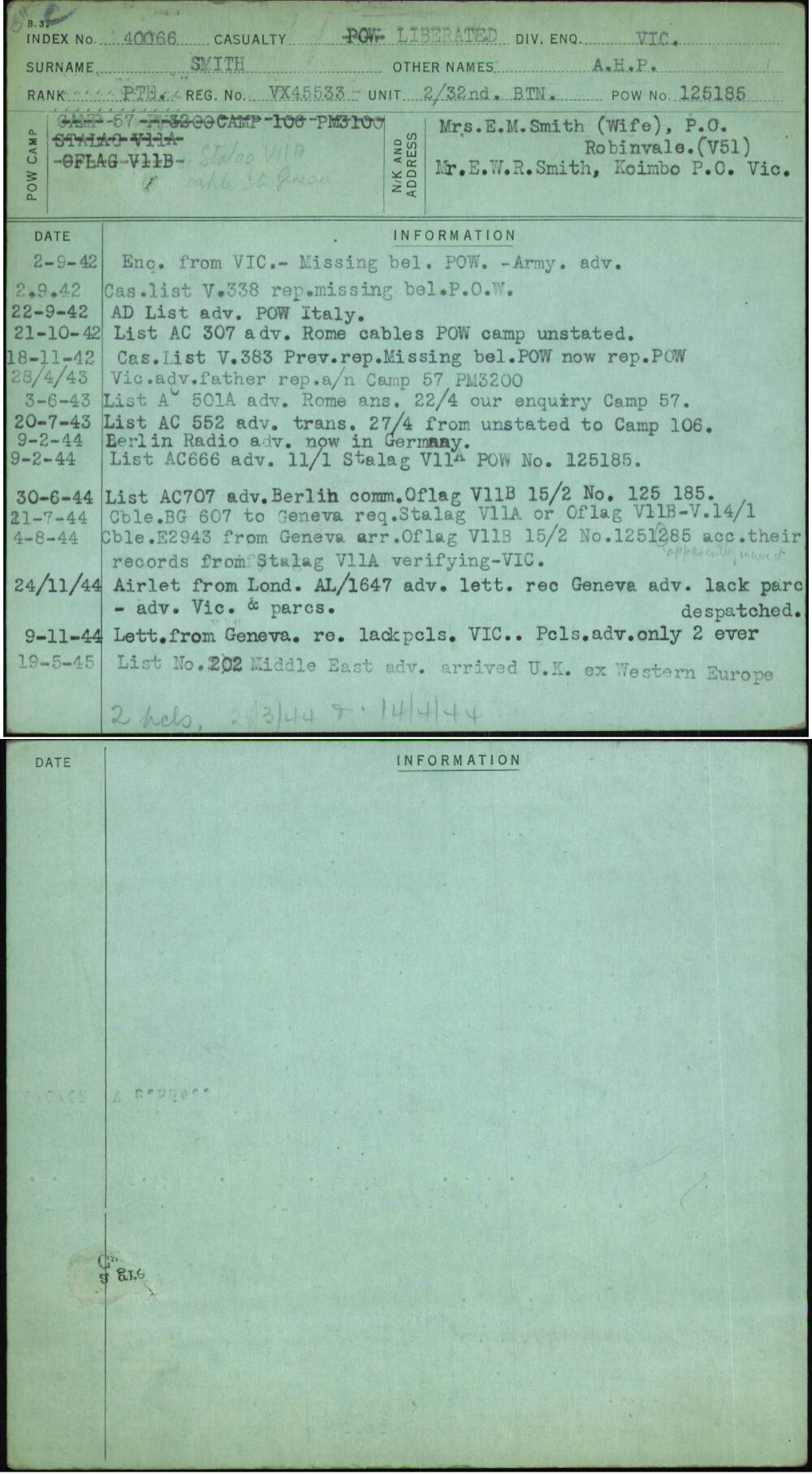 Smith, A H P, VX45533