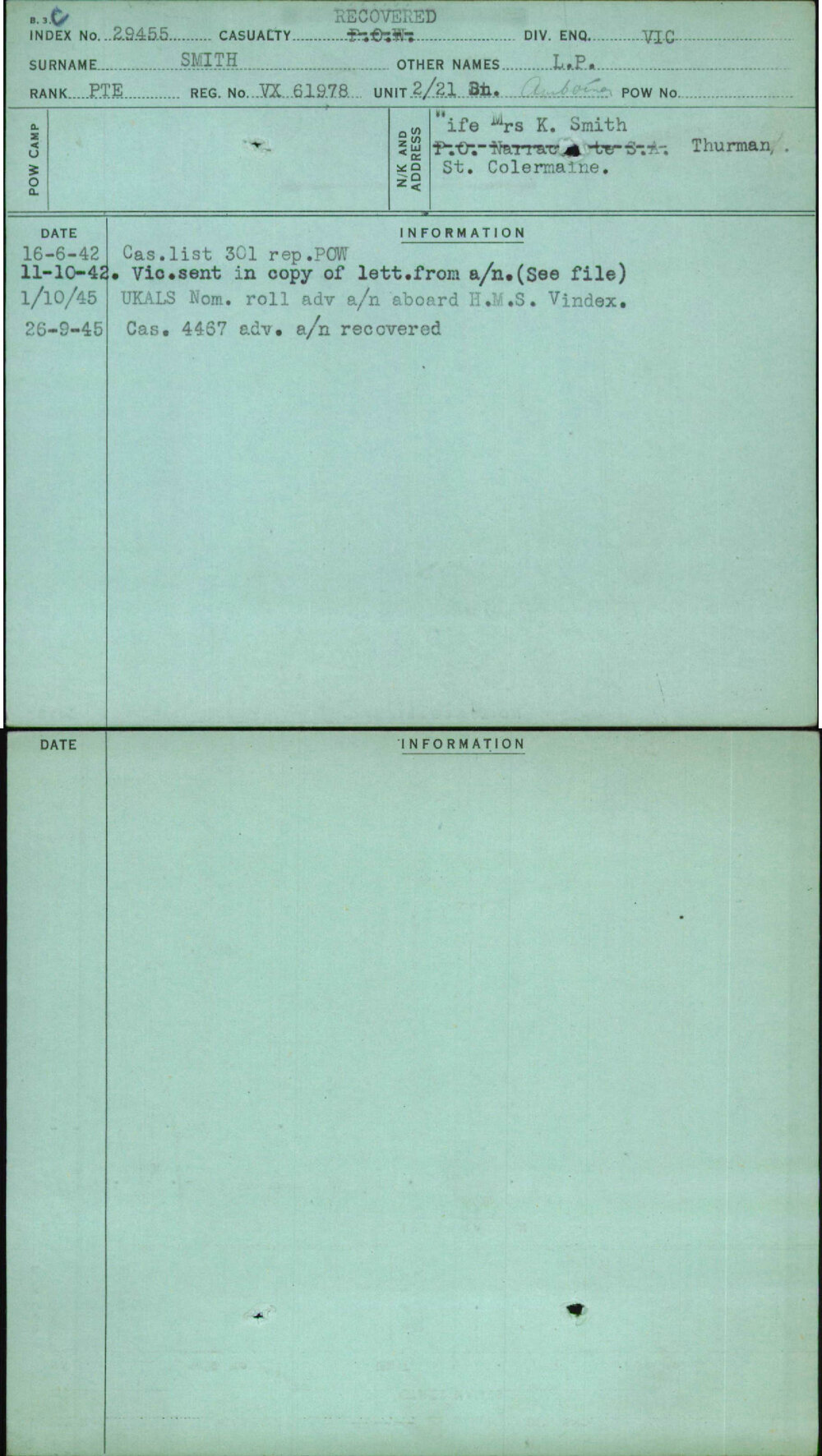 Smith, L P, VX61978