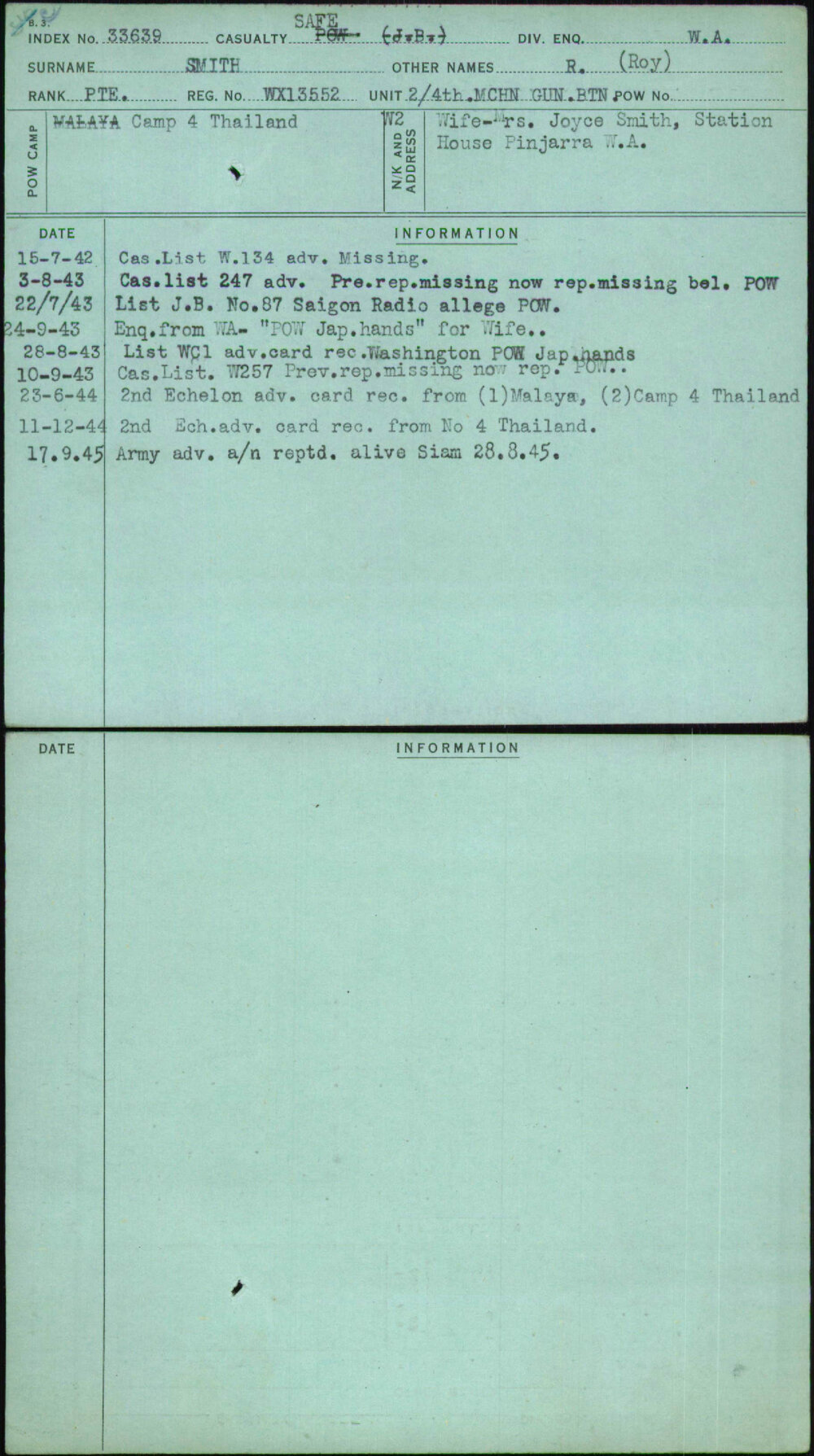 Smith, R (Roy), WX13552