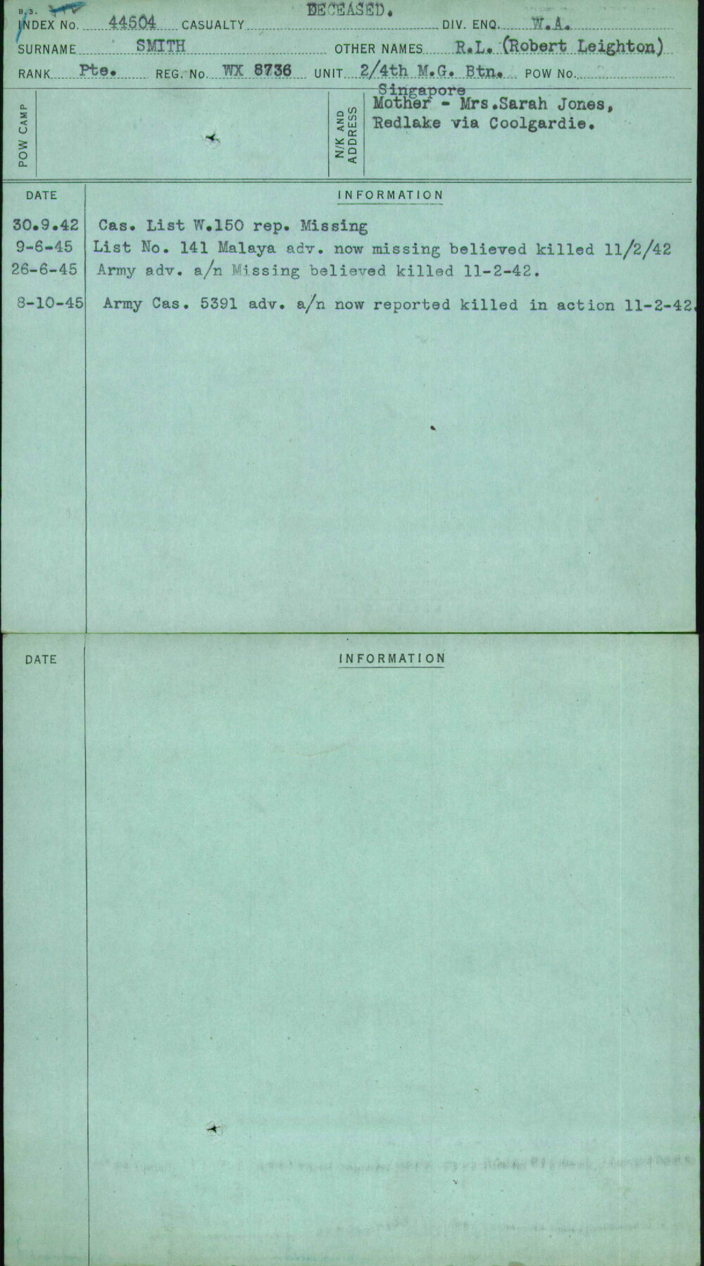 Smith, R L (Robert Leighton), WX8736