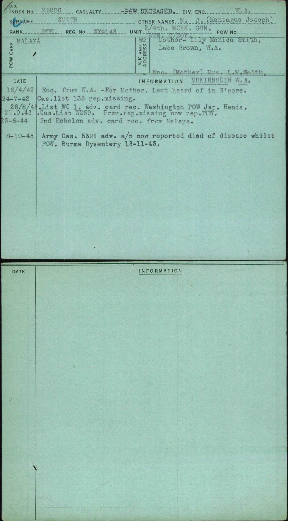 Smith, M J (Montague Joseph), WX9143