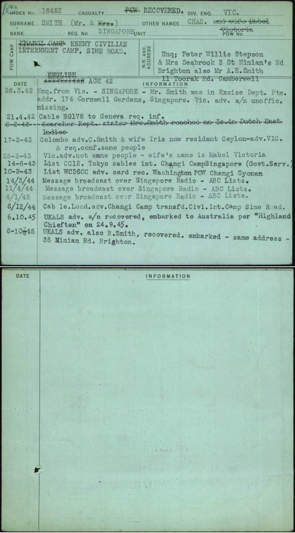 Smith (Mr), Chas, Singapore