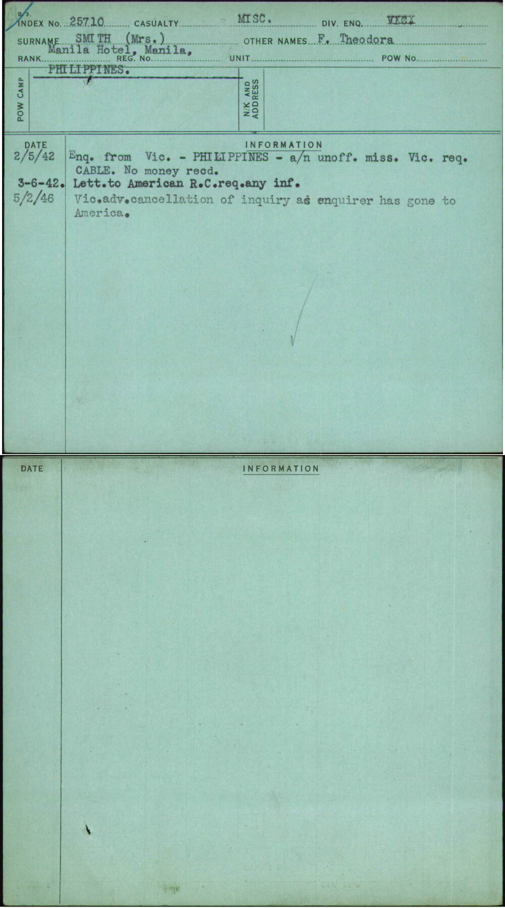 Smith (Mrs), F Theodora, [No Service Number]
