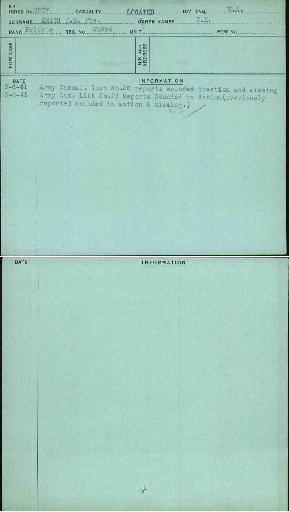 Smith T E Pte, T E, WX994