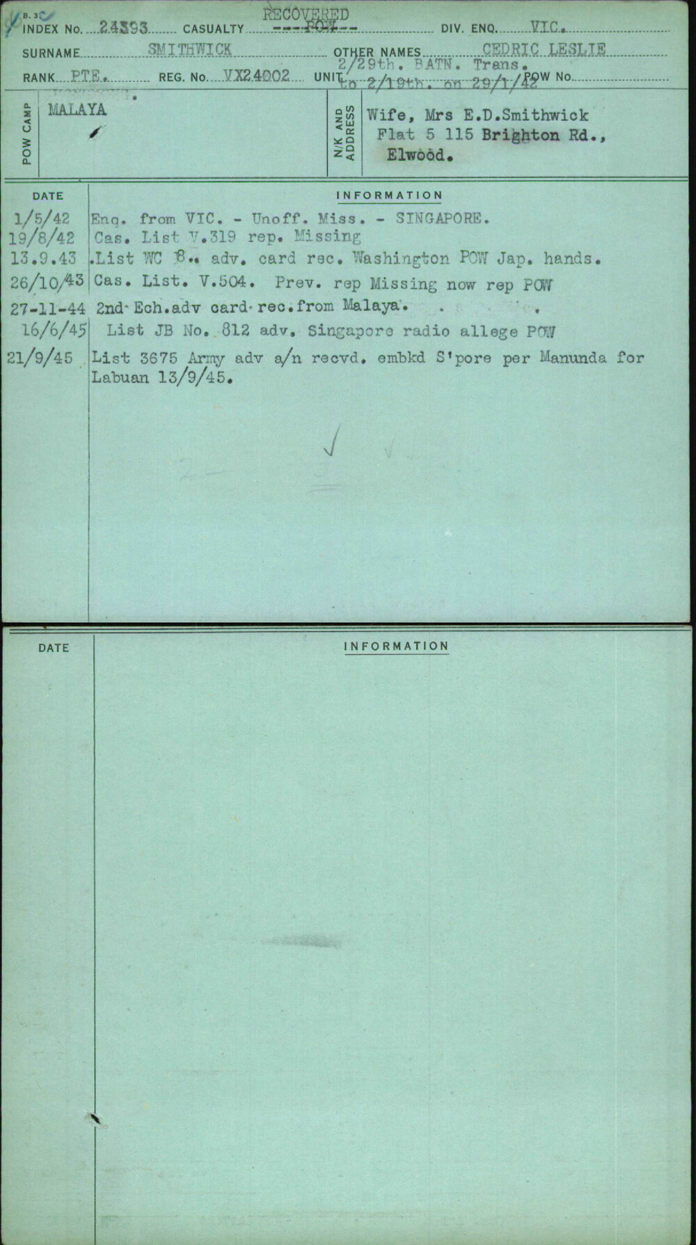 Smithwick, Cedric Leslie, VX24002