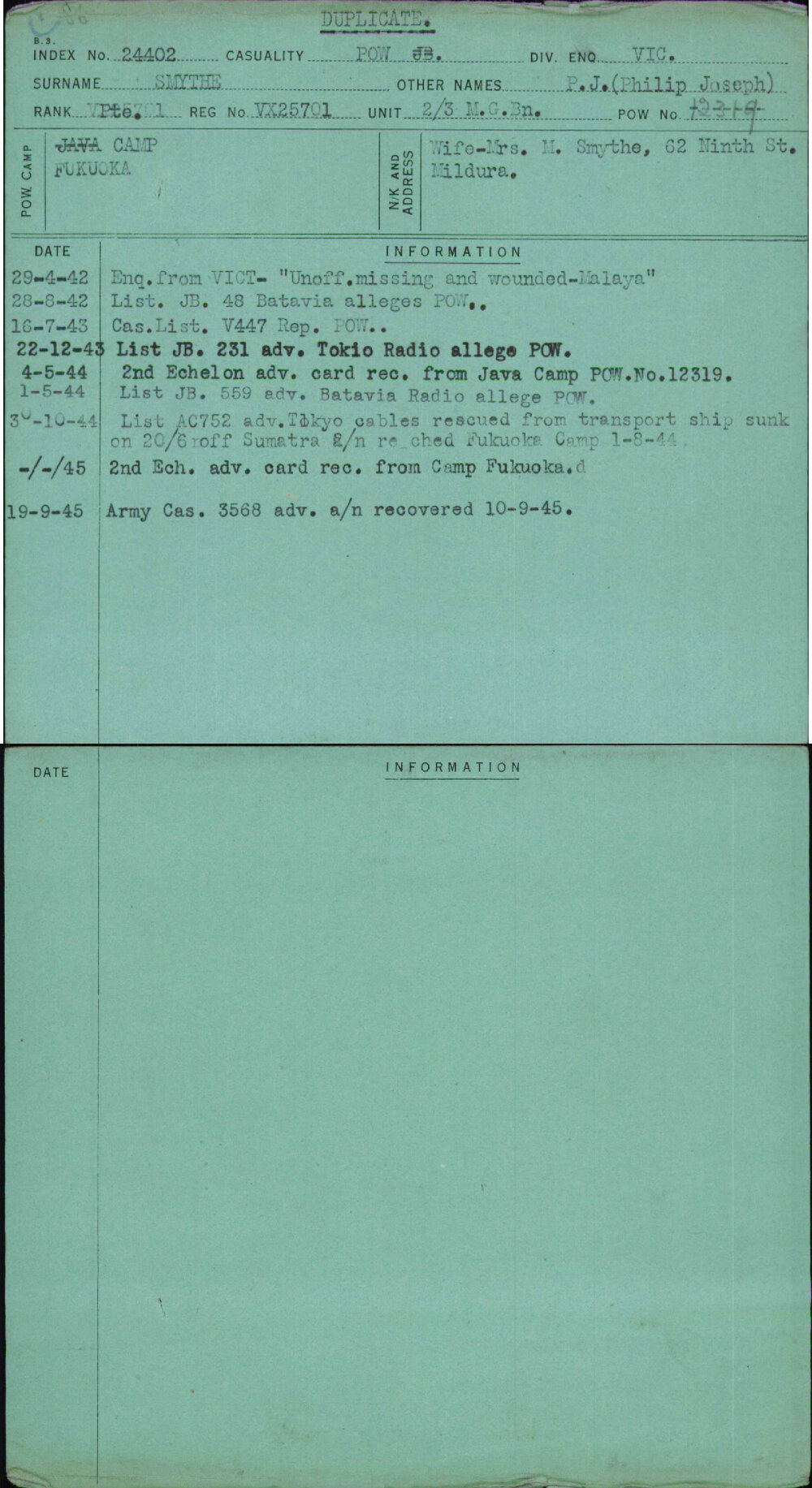 Smythe, P J (Philip Joseph), VX25701