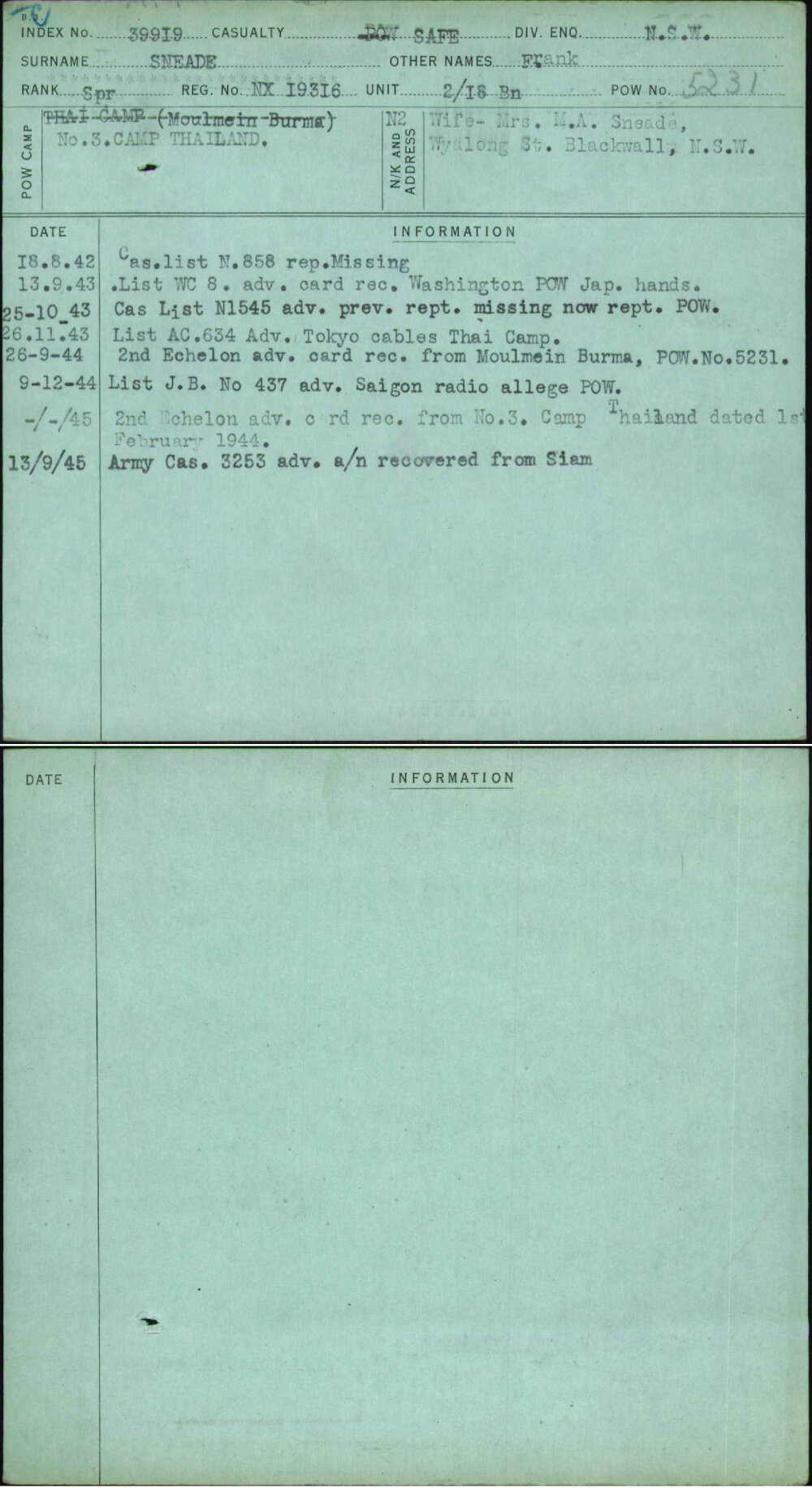 Sneade, Frank, NX19316