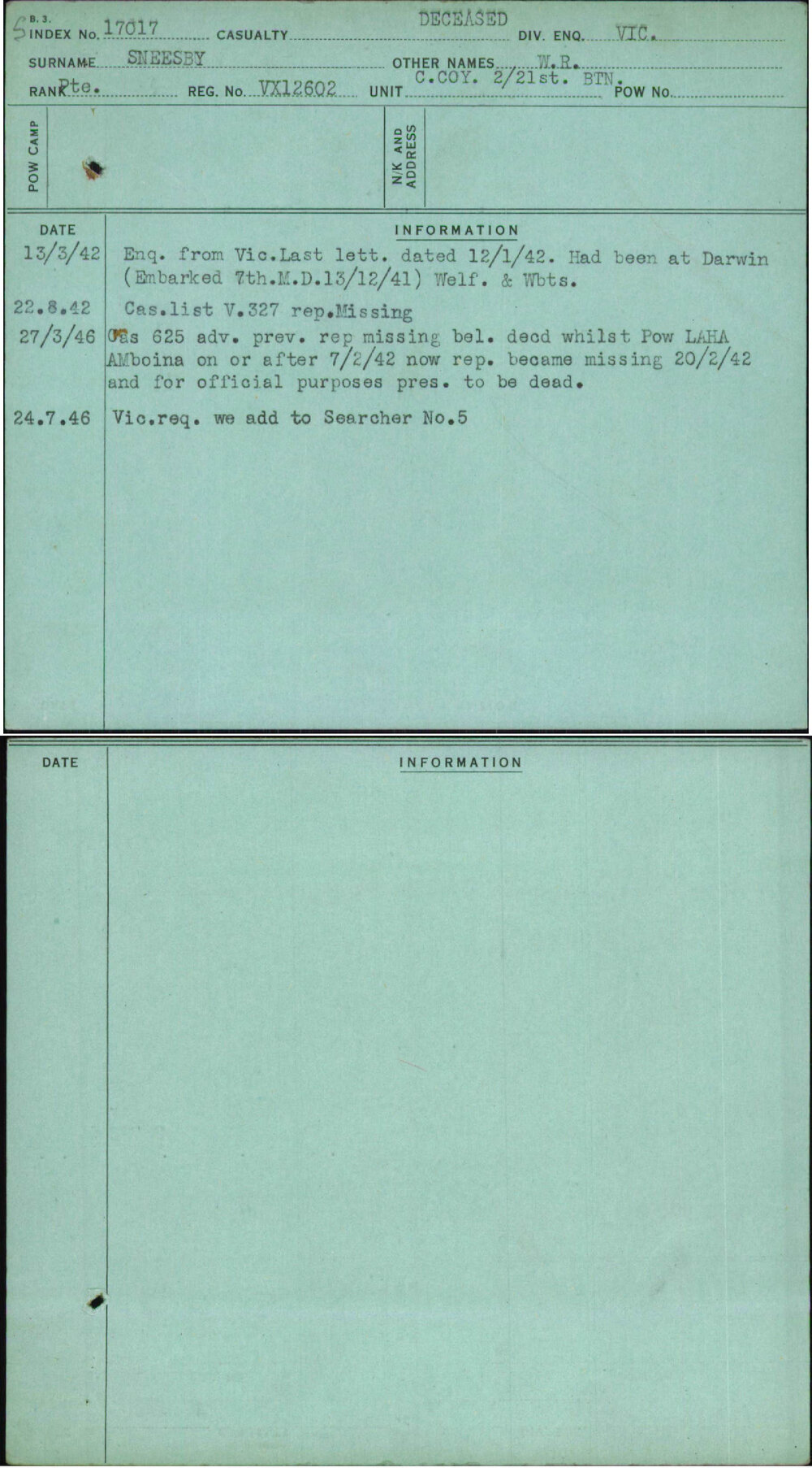 Sneesby, W R, VX12602