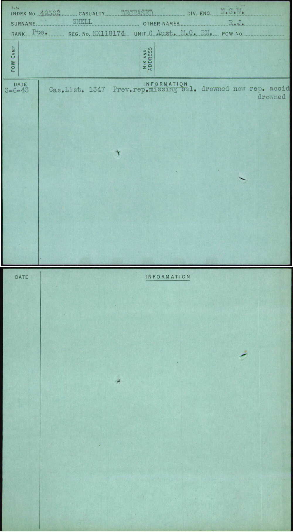 Snell, R J, NX118174