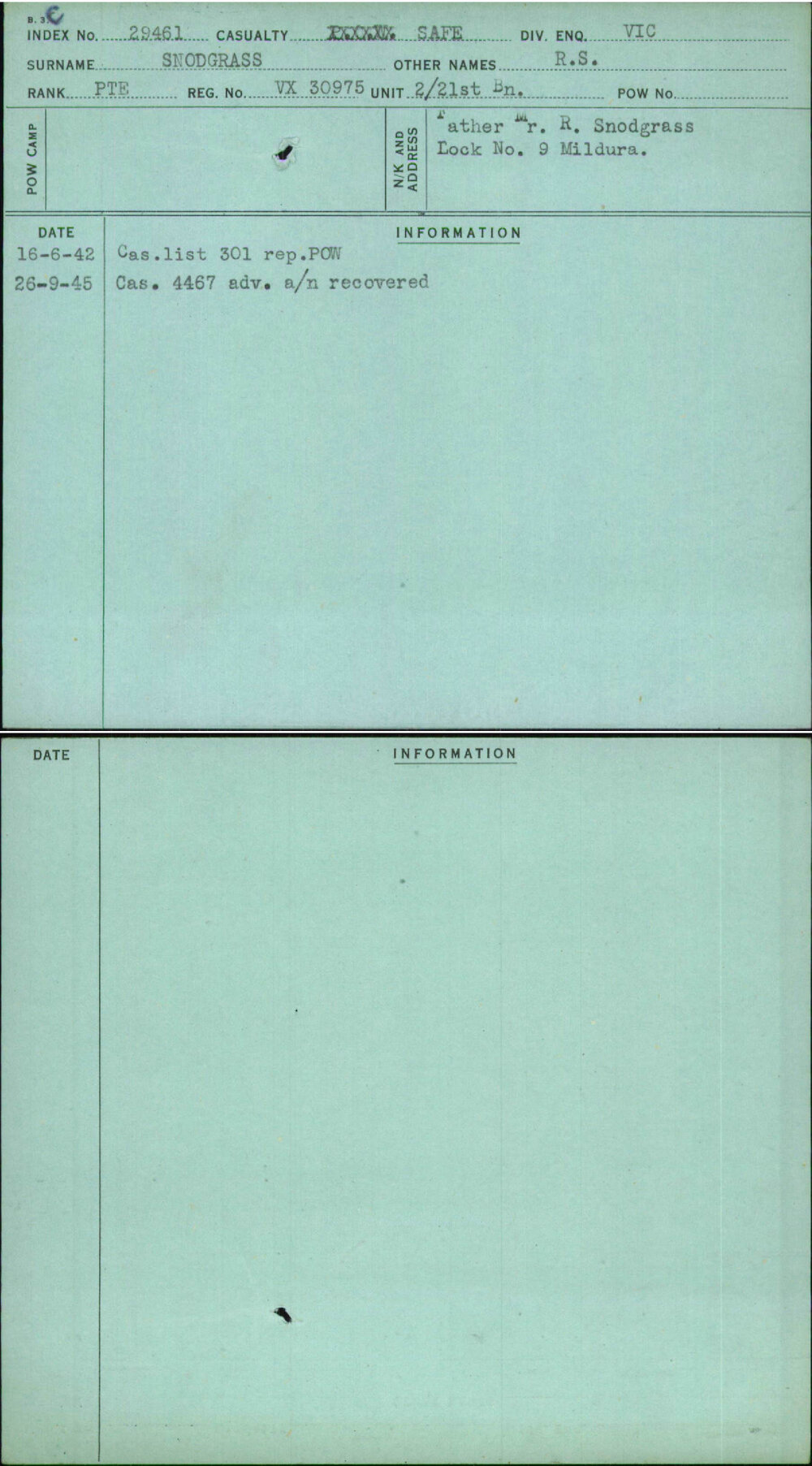 Snodgrass, R S, VX30975