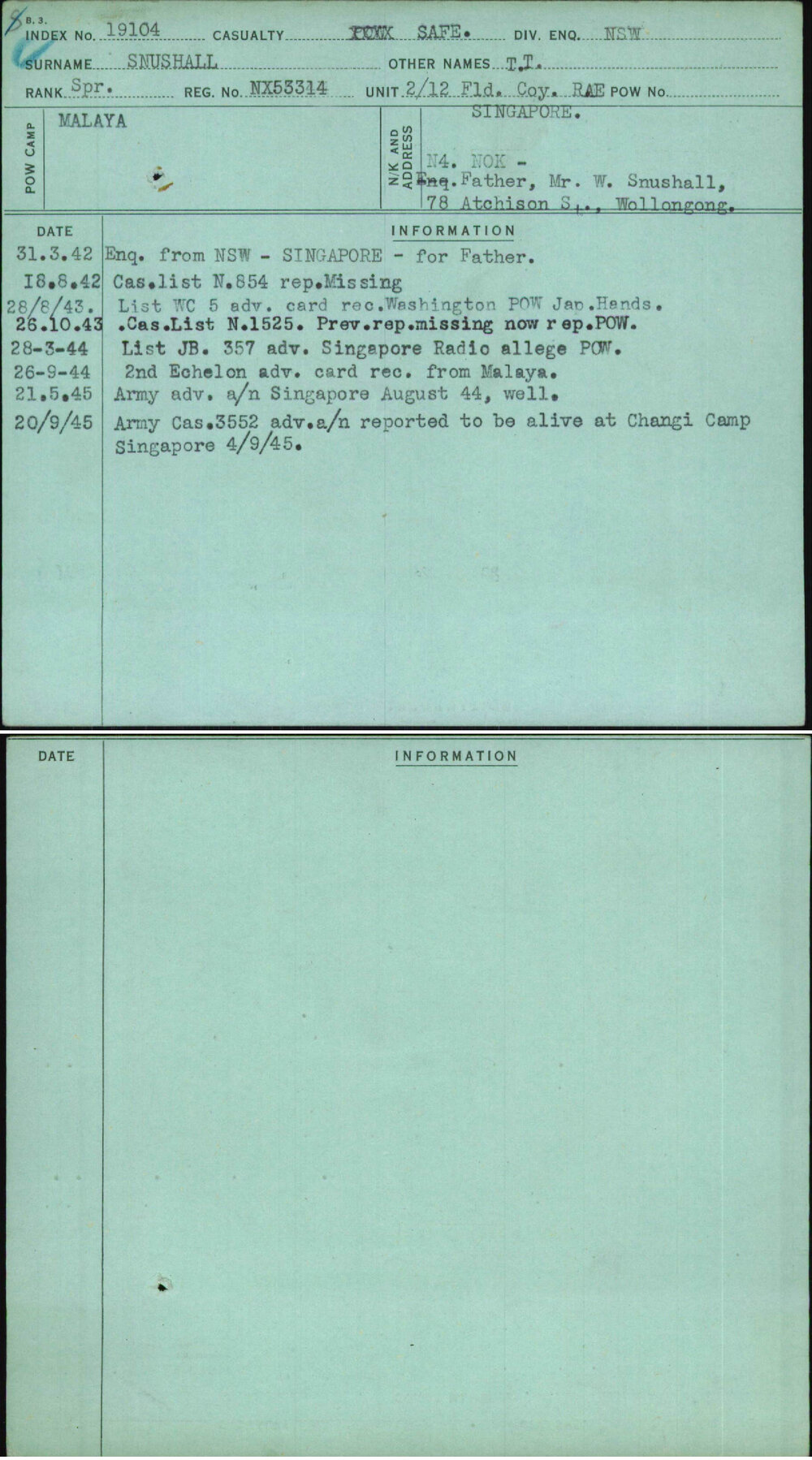Snushall, T T, NX53314