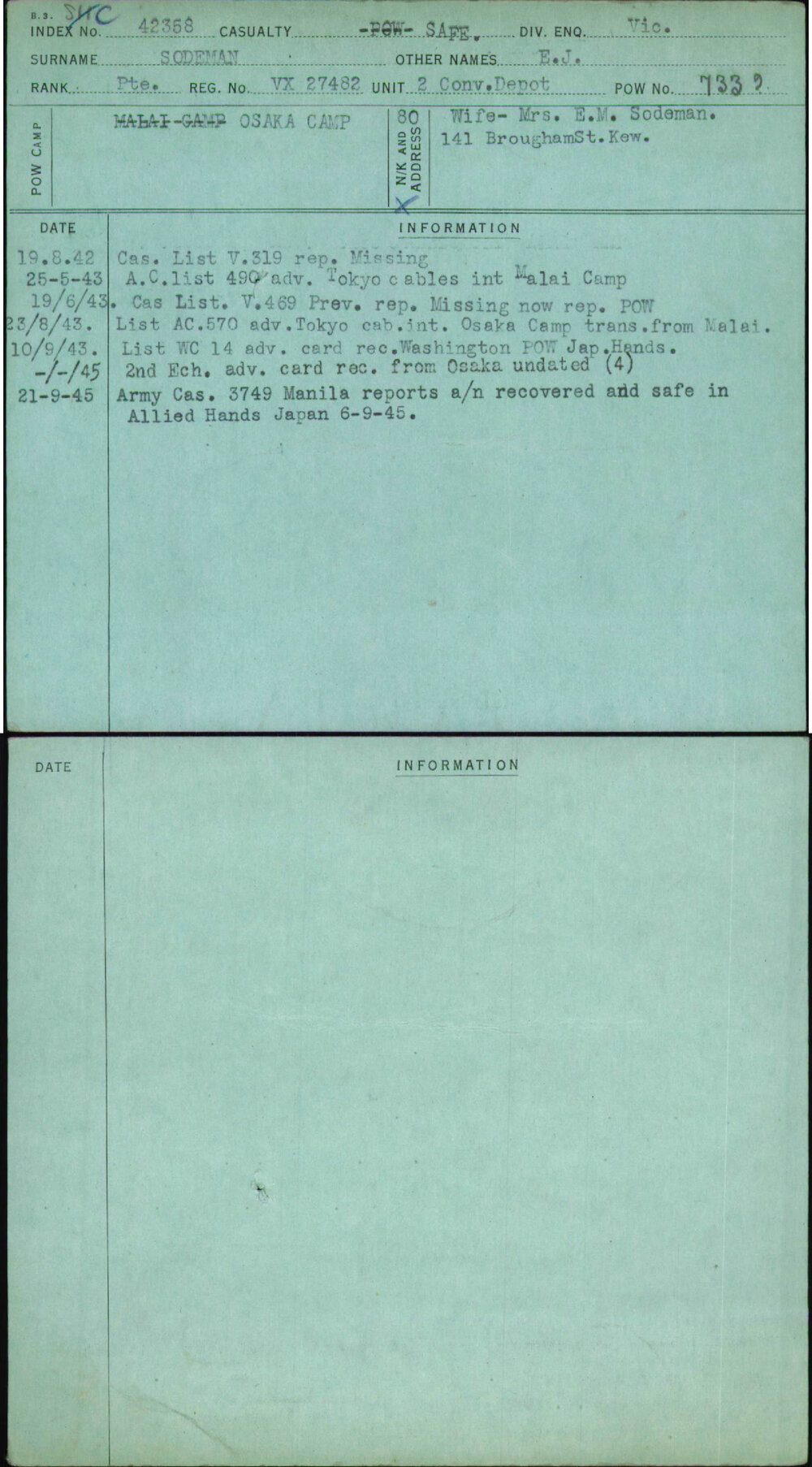 Sodeman, E J, VX27482