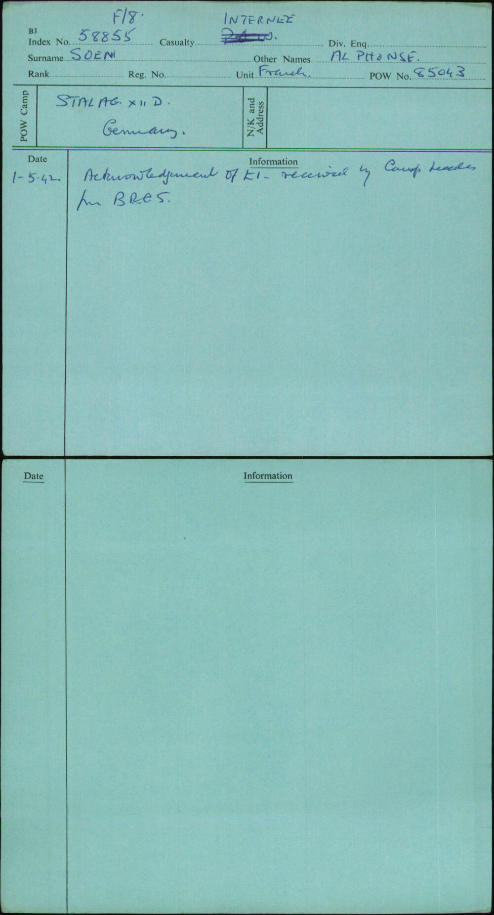 Soeni, Alphonse, [No Service Number]