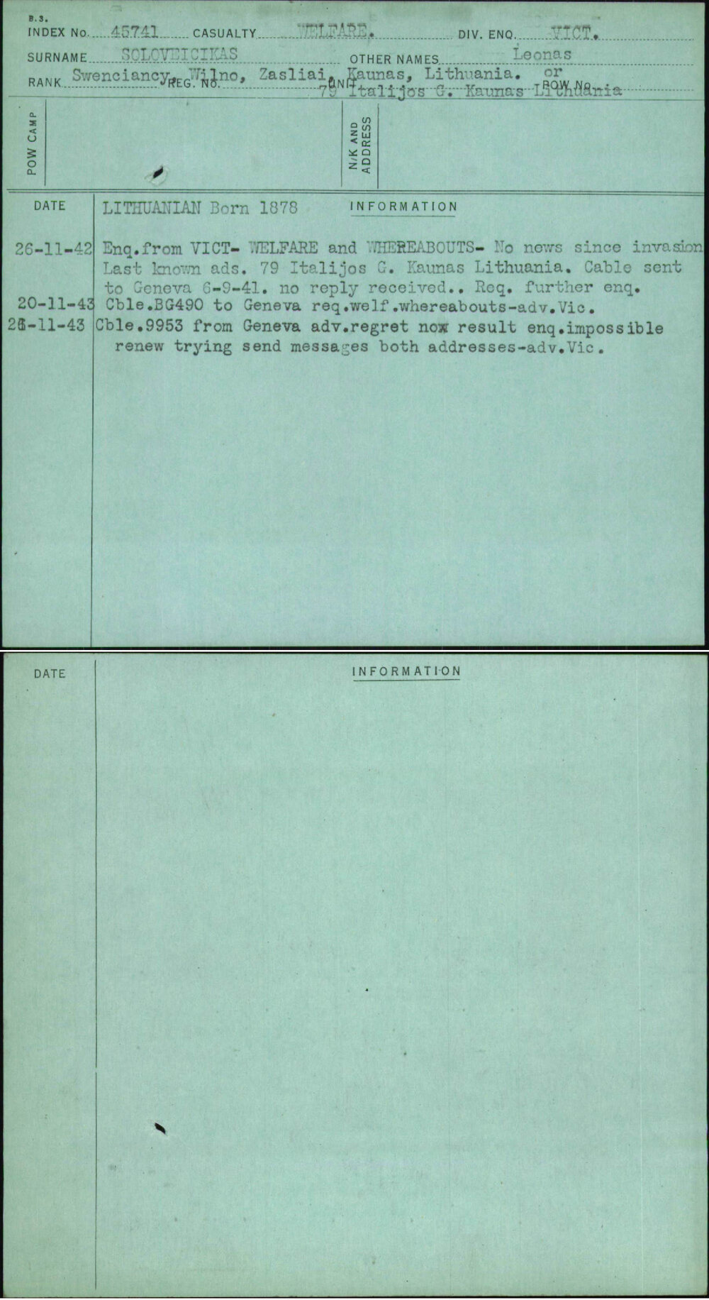 Soloveicikas, Leonas, [No Service Number]