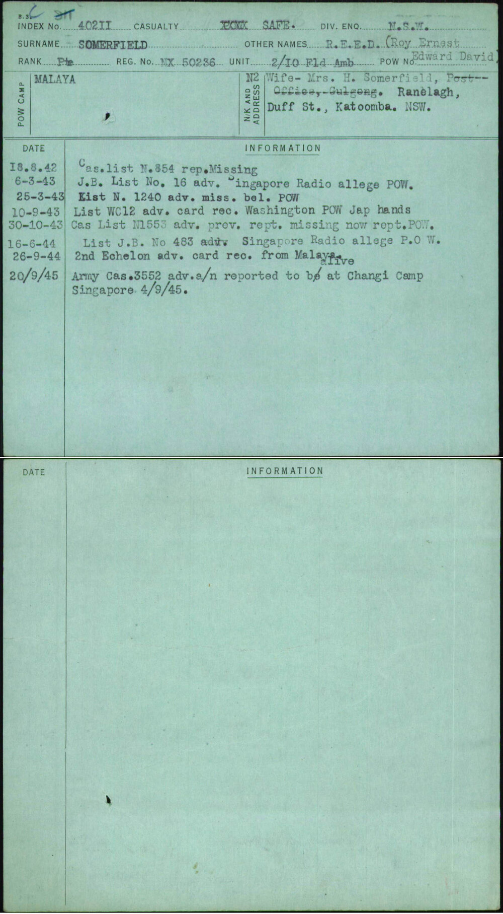 Somerfield, R E E D (Roy Ernest Edward David), NX50236