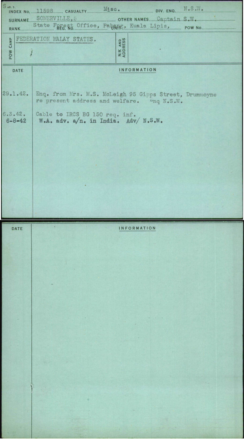 Somerville 5, Captain S W, [No Service Number]