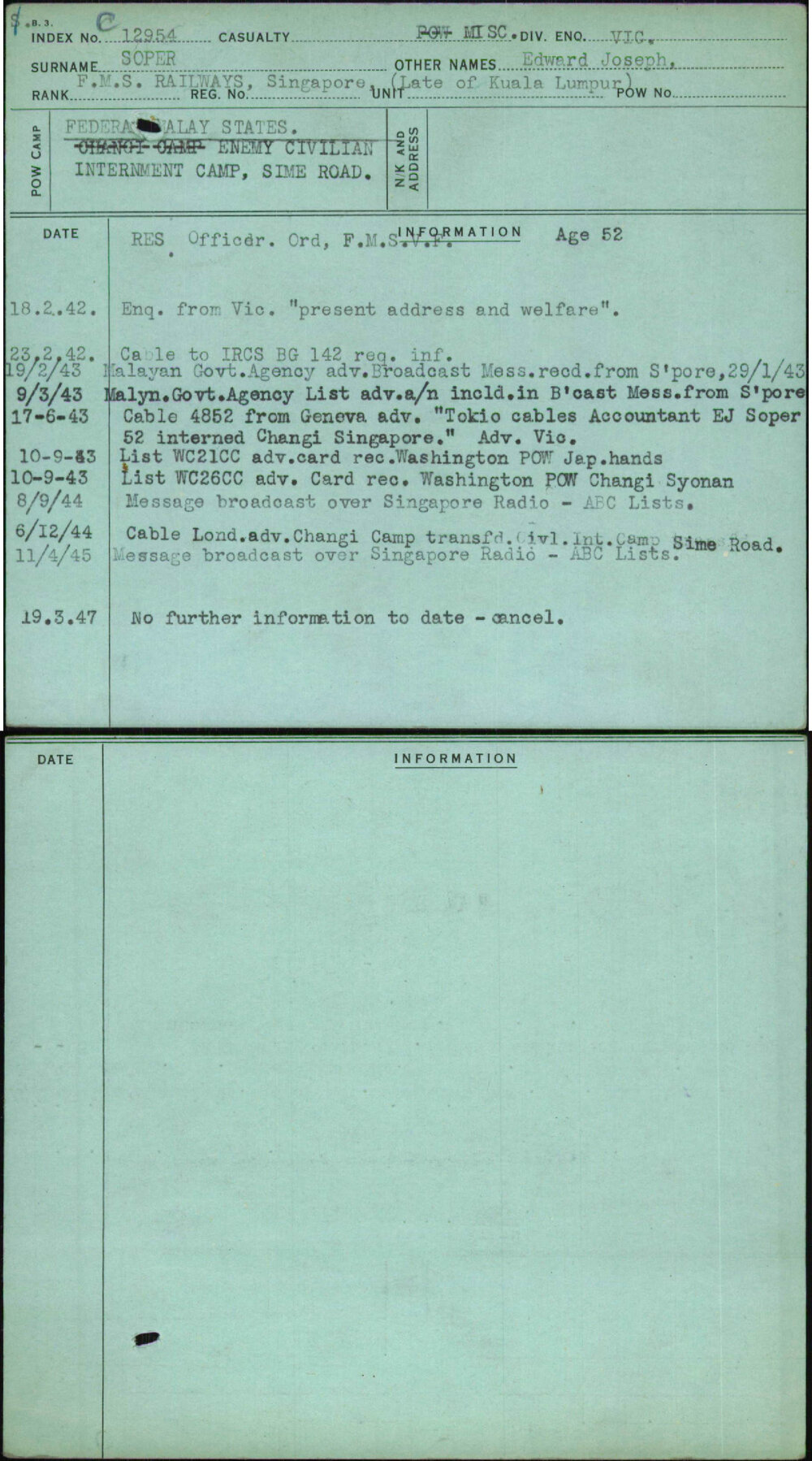 Soper, Edward Joseph, [No Service Number]