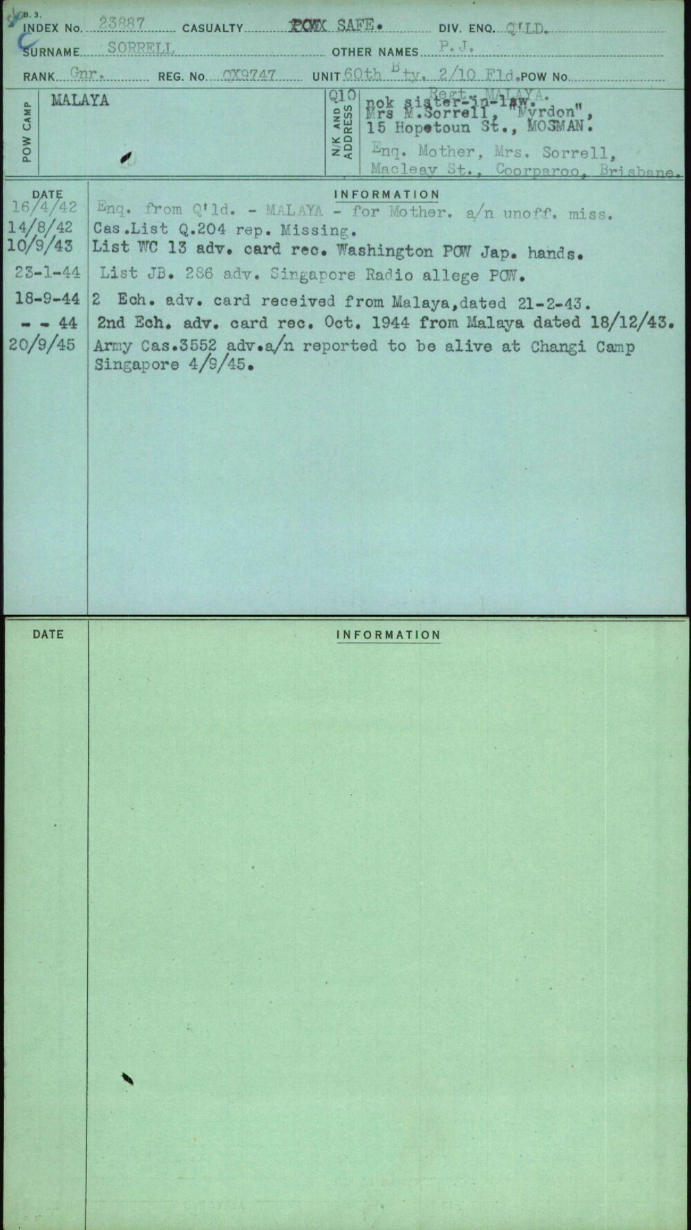 Sorrell, P J, QX9747