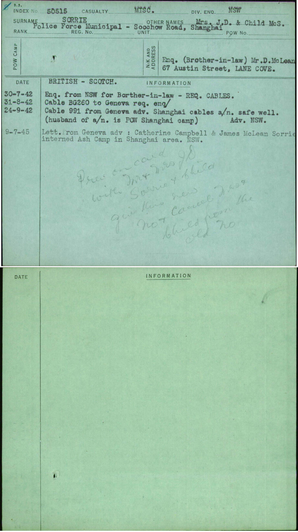 Sorrie, Mrs J D &amp; Child Mcs, [No Service Number]