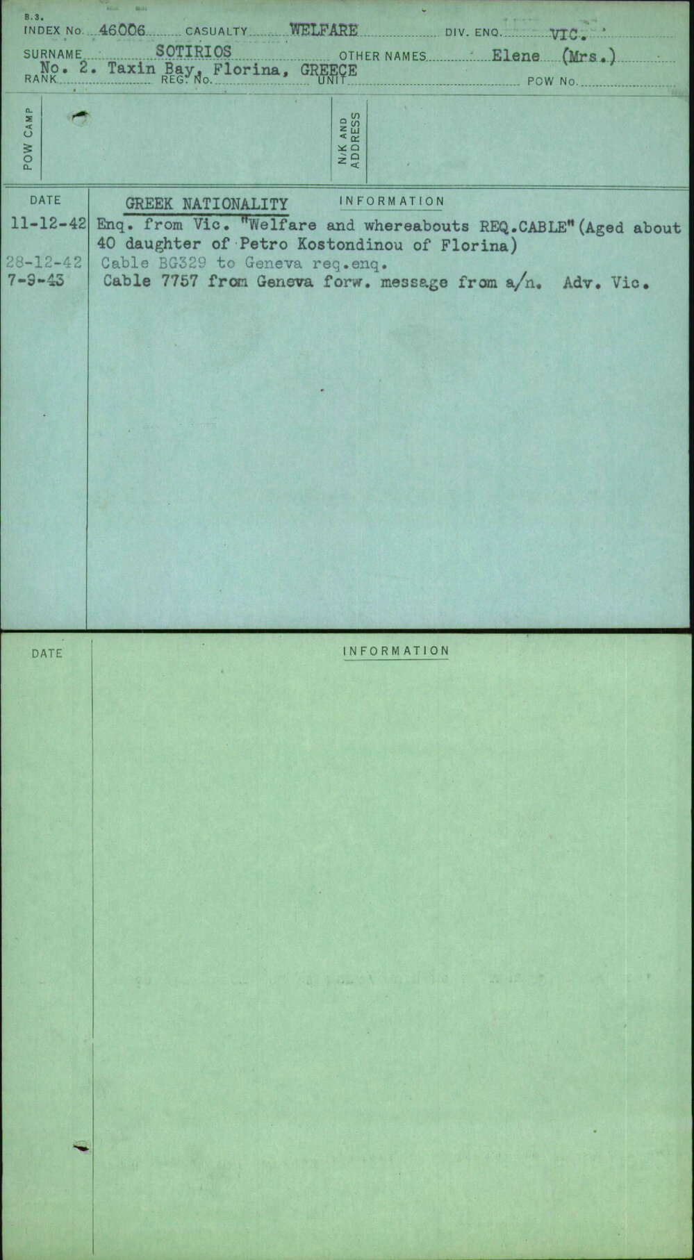 Sotirios, Elene (Mrs), [No Service Number]