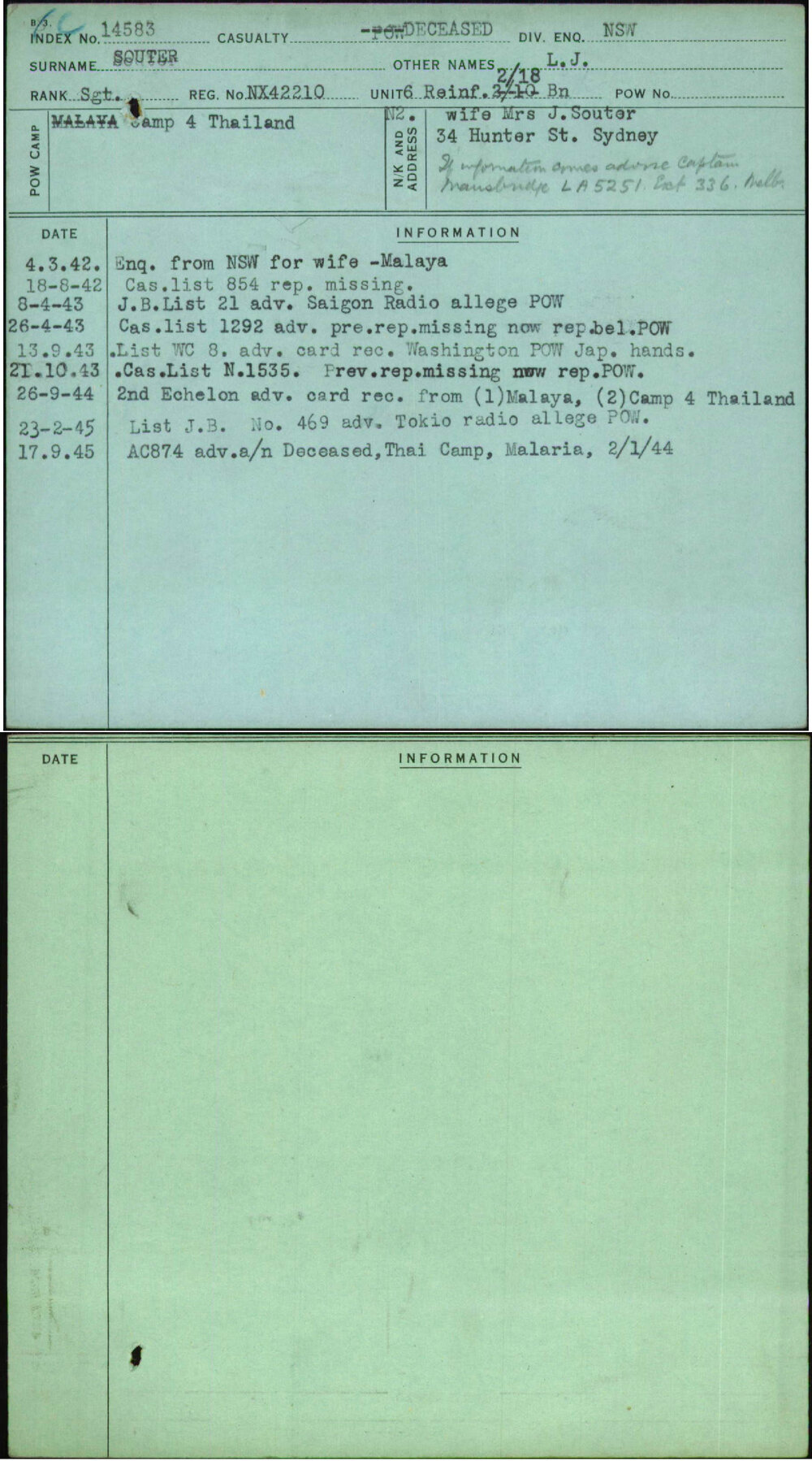 Souter, L J, NX42210