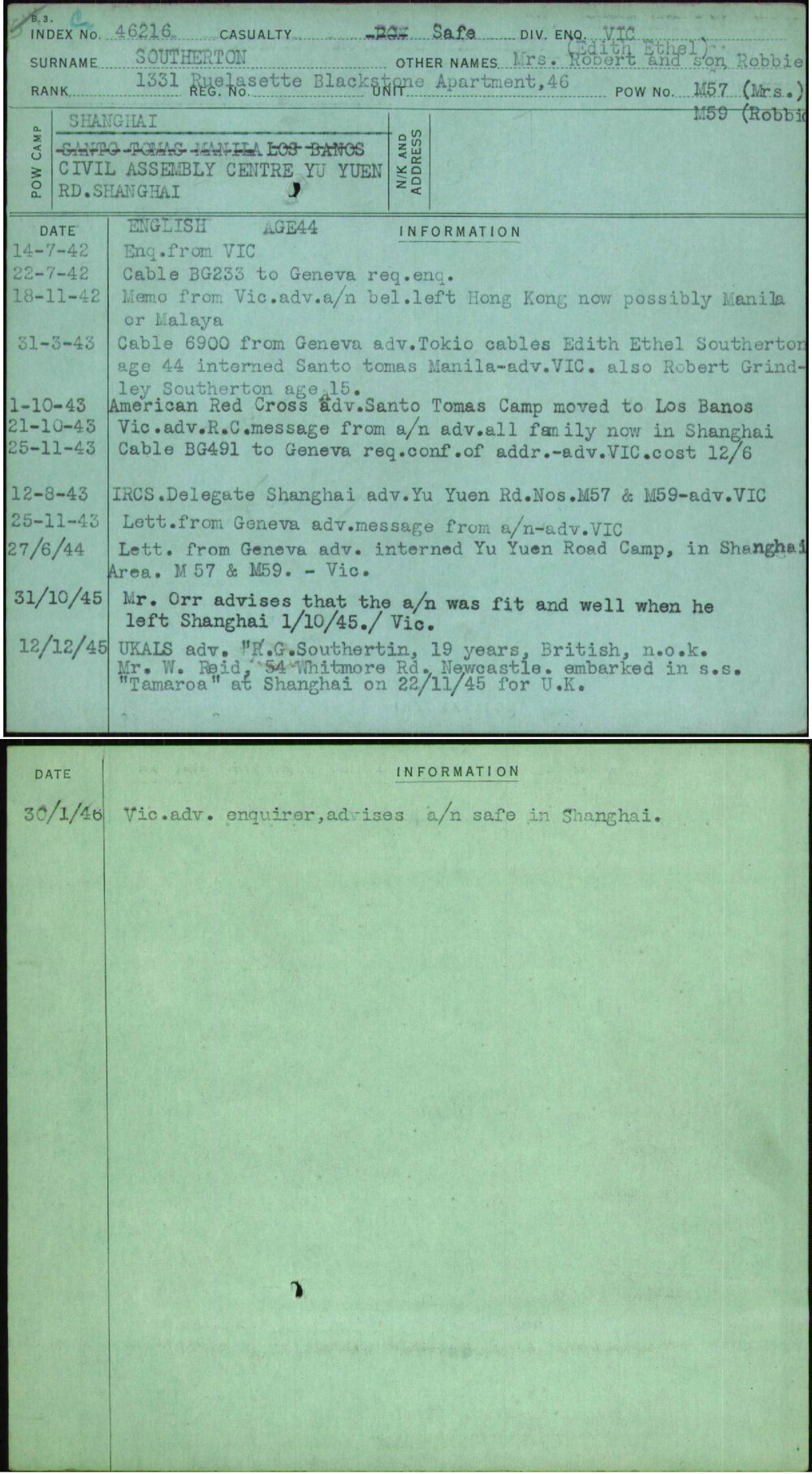 Southerton, Mrs Robert And Son Robbie, [No Service Number]