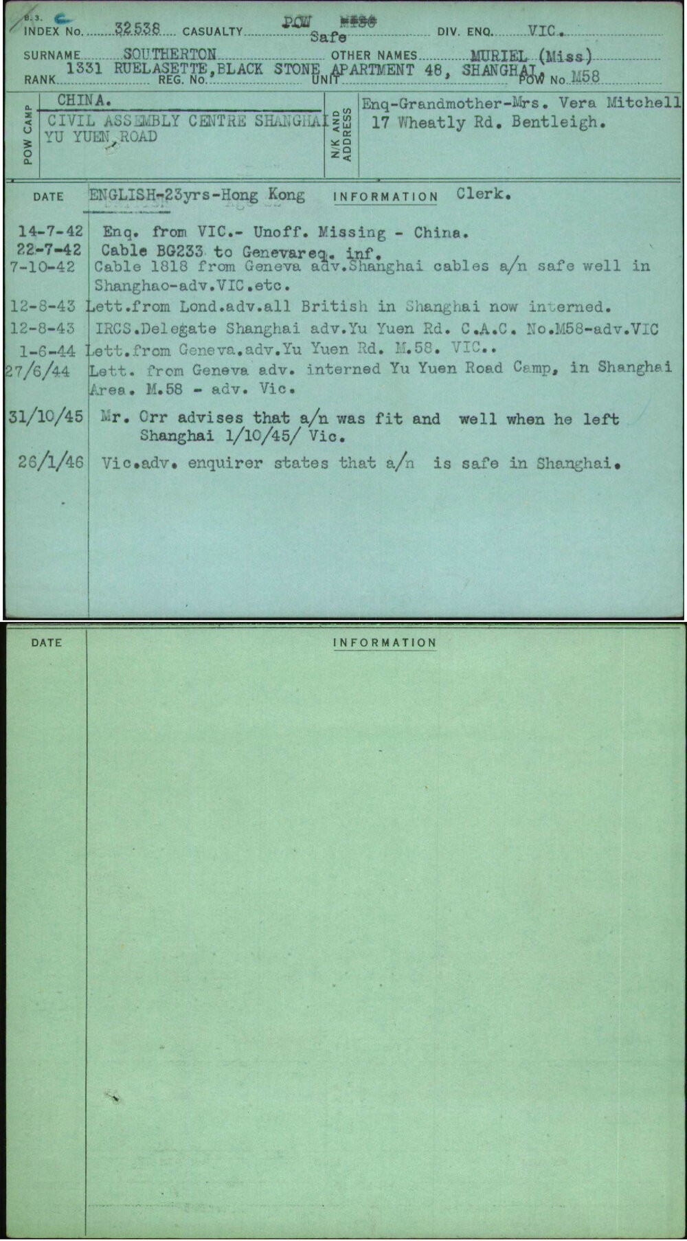 Southerton, Muriel (Miss), [No Service Number]