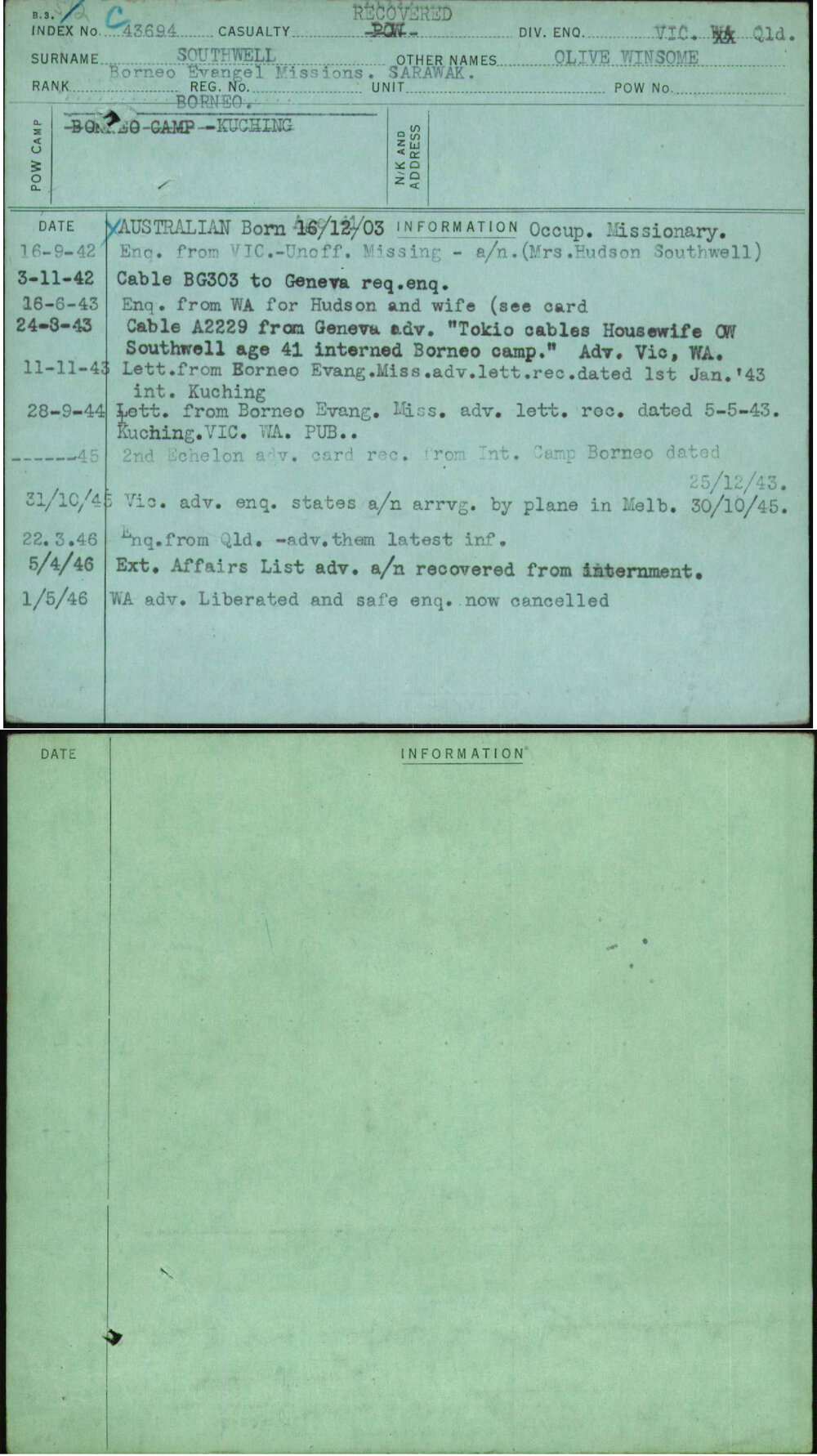 Southwell, Olive Winsome, [No Service Number]