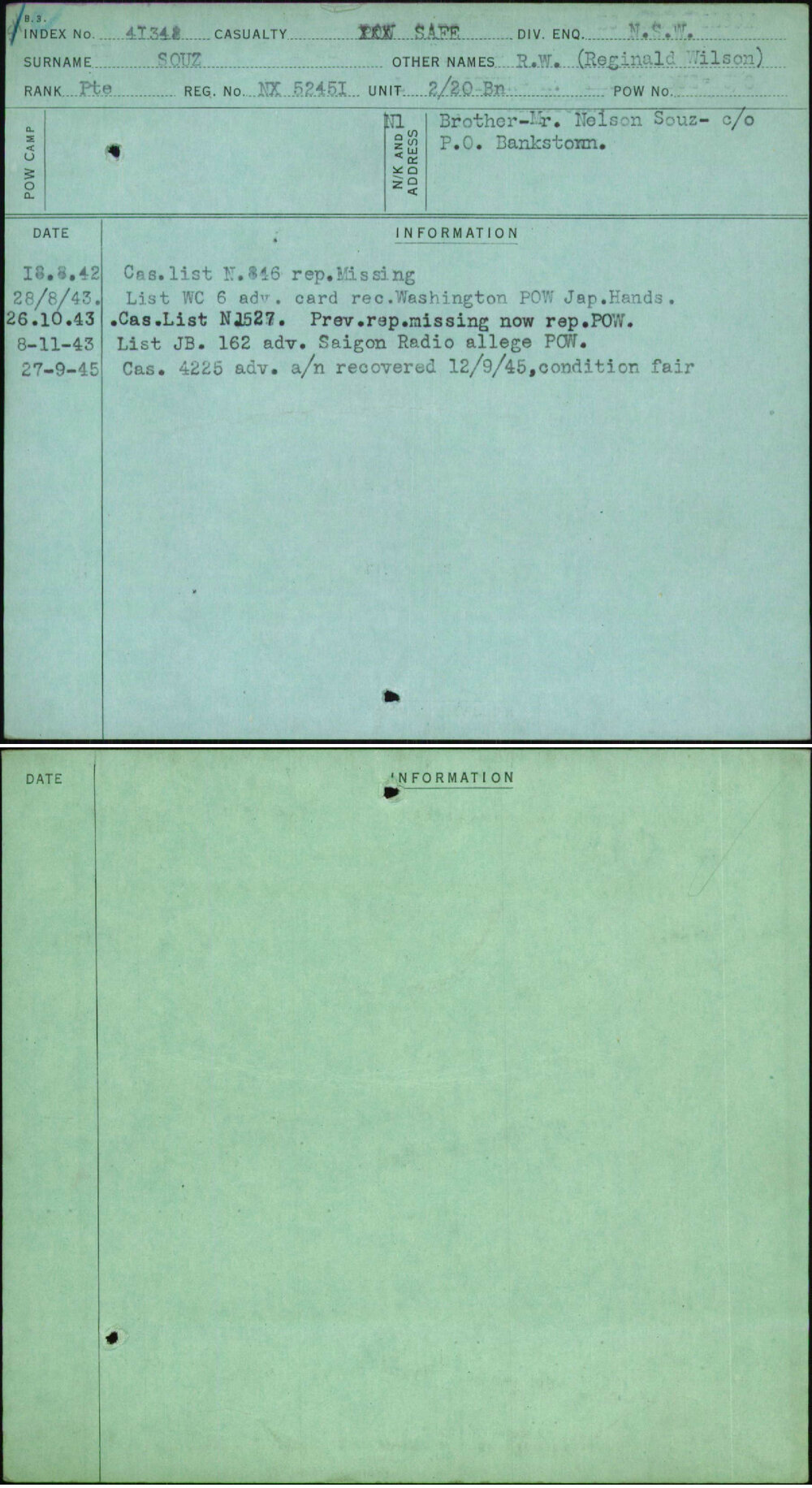 Souz, R W (Reginald Wilson), NX52451