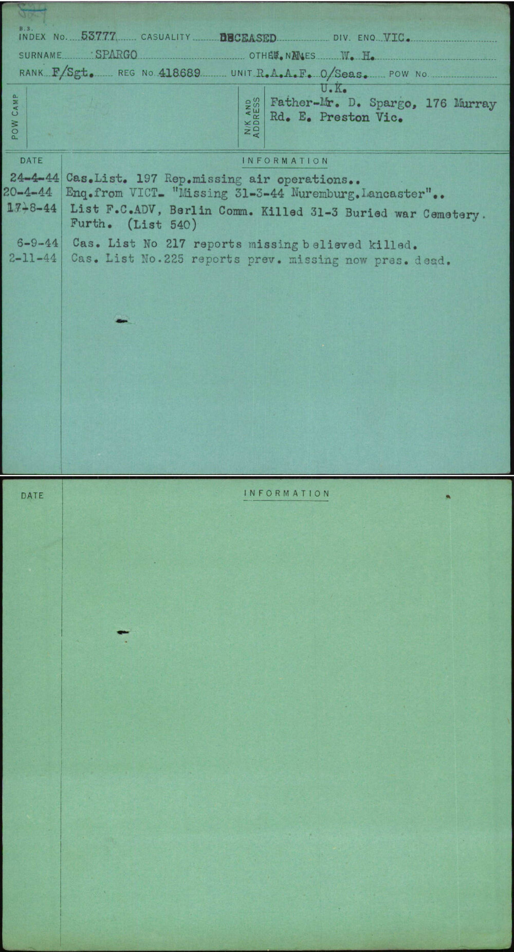 Spargo, W H, 418689