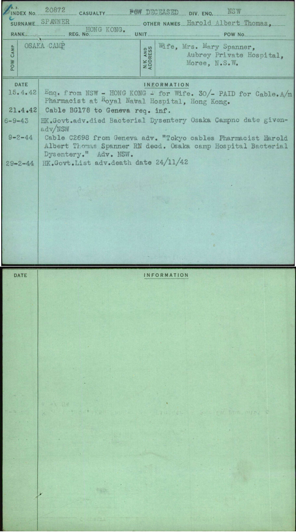 Spanner, Harold Albert Thomas, Hong Kong