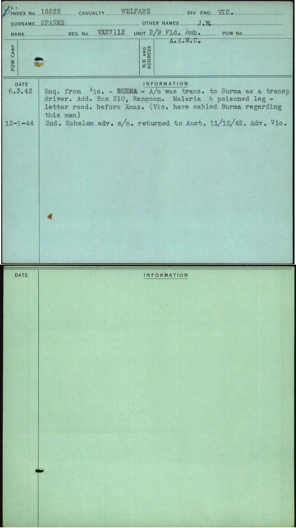 Sparks, J W, VX27112