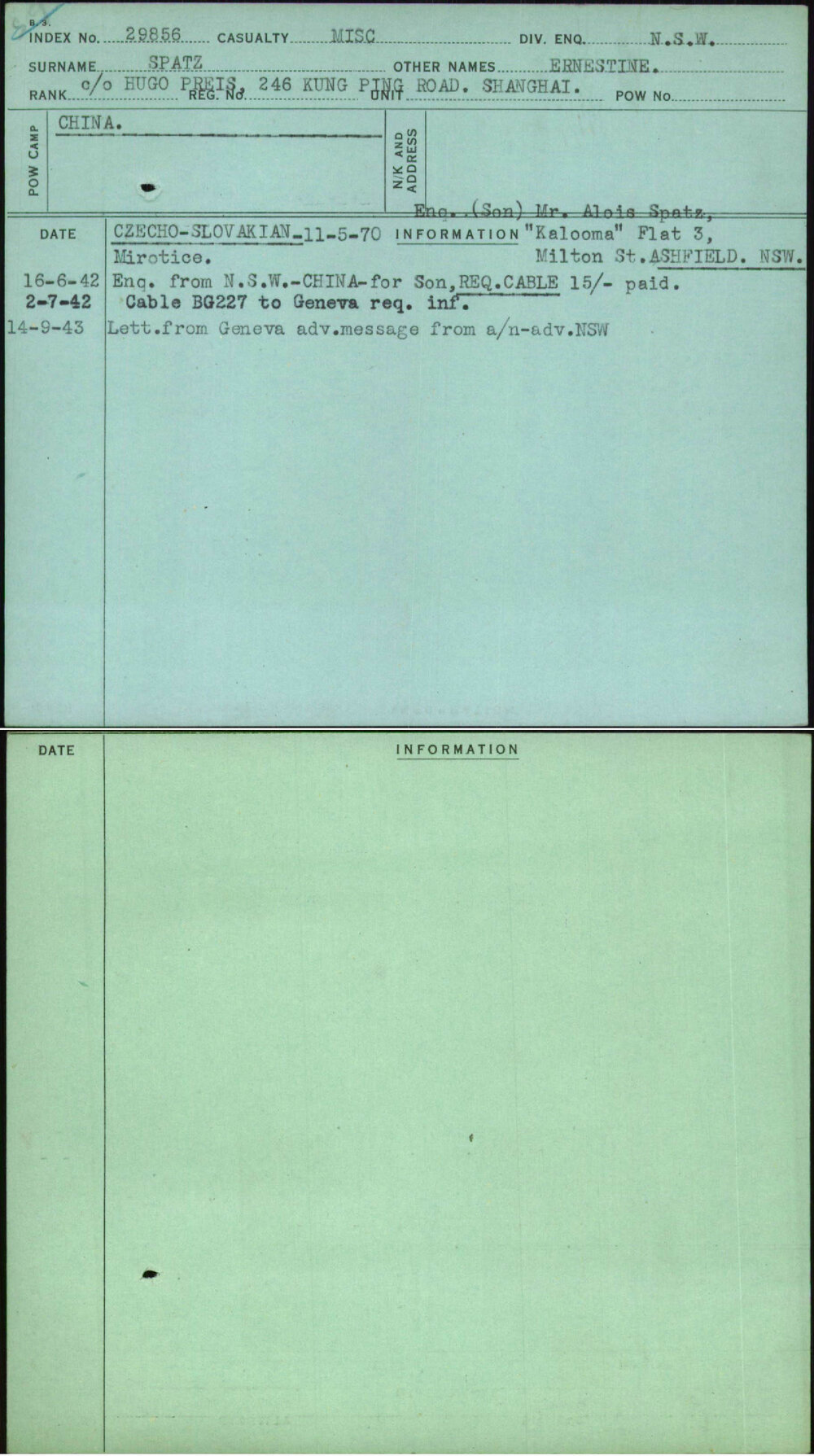 Spatz, Ernestine, [No Service Number]