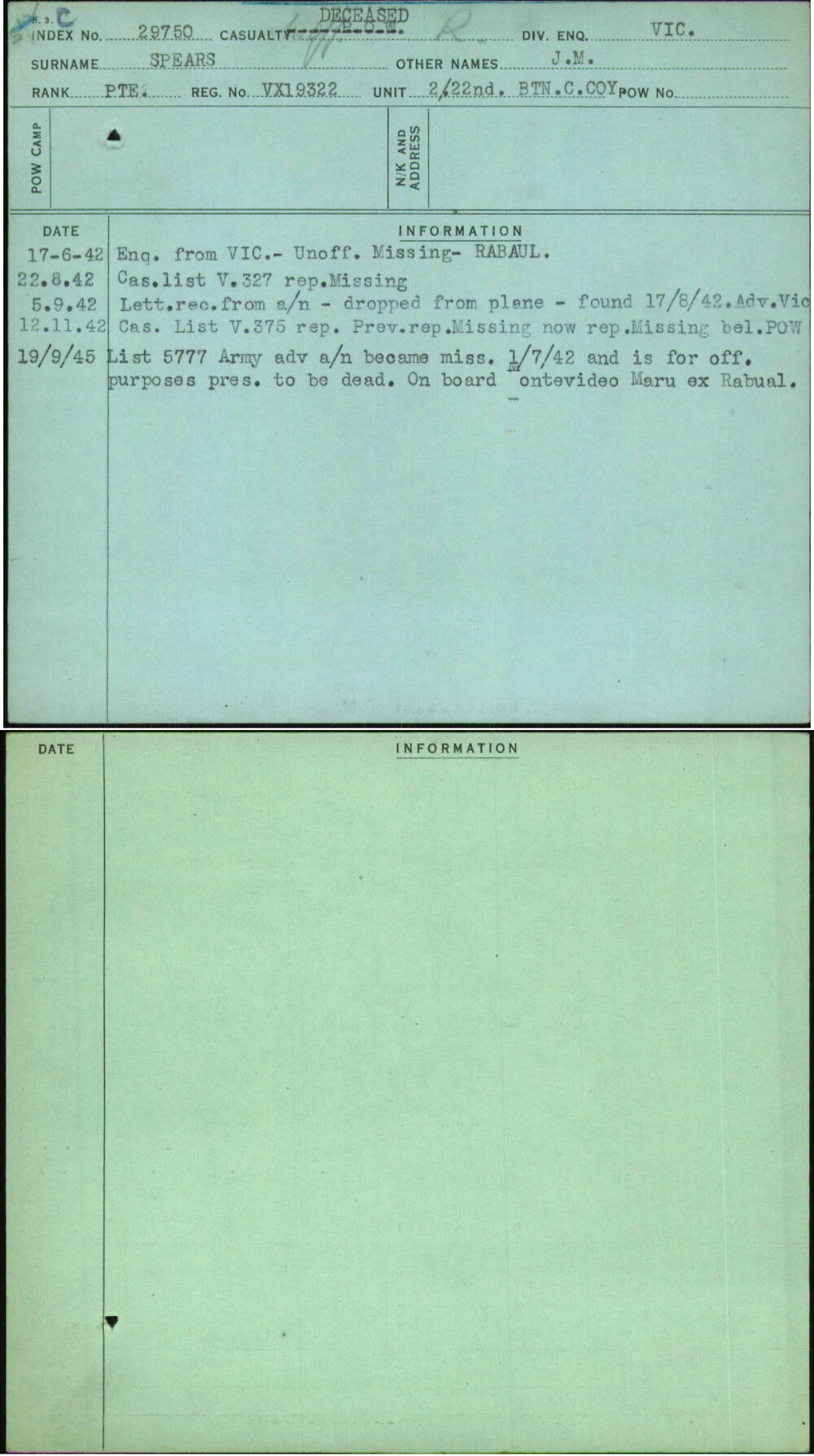 Spears, J M, VX19322