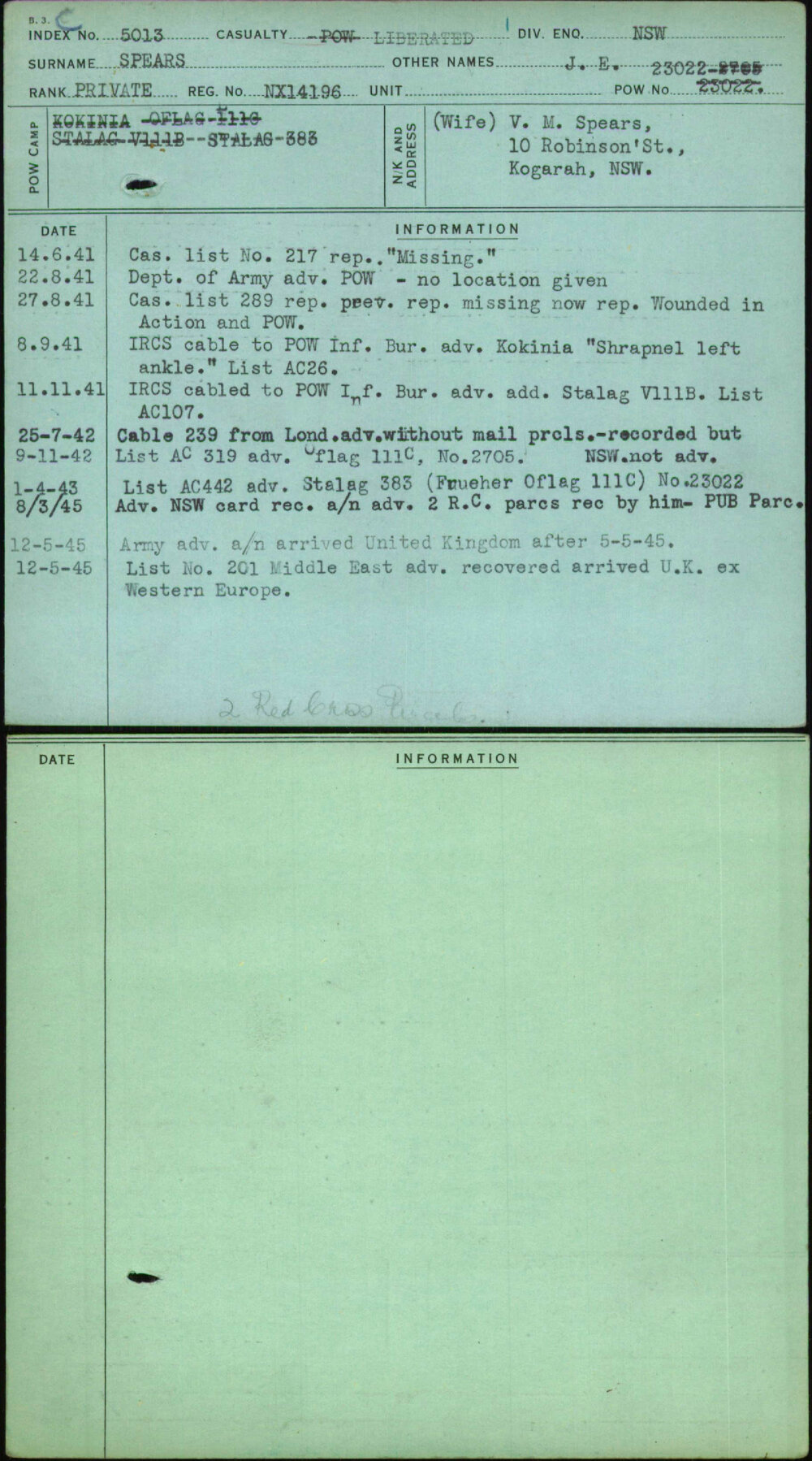 Spears, J E, NX14196