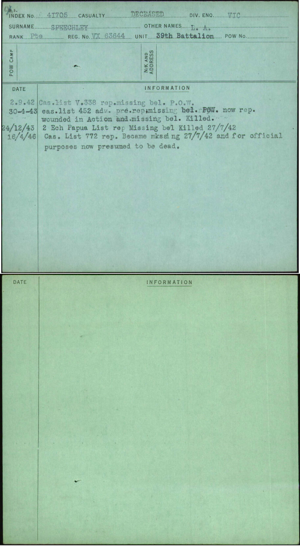 Speechley, L A, VX63644