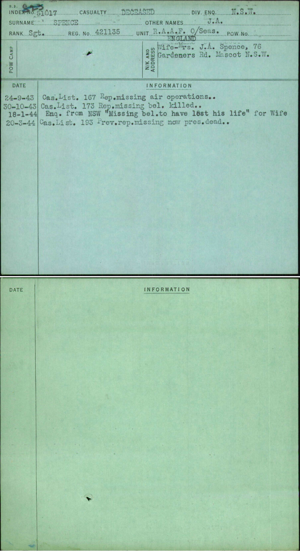 Spence, J A, 421135
