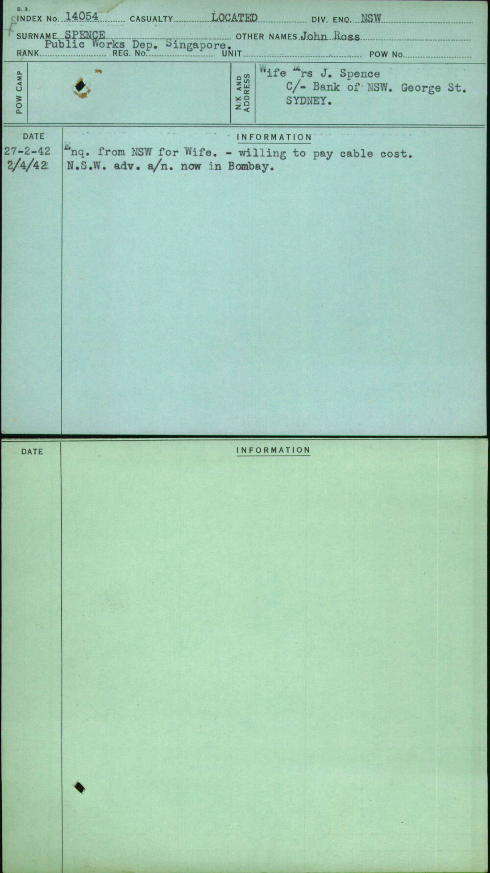 Spence, John Ross, [No Service Number]