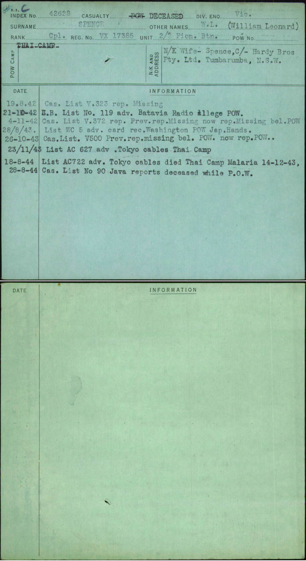 Spence, W L (William Leonard), VX17385