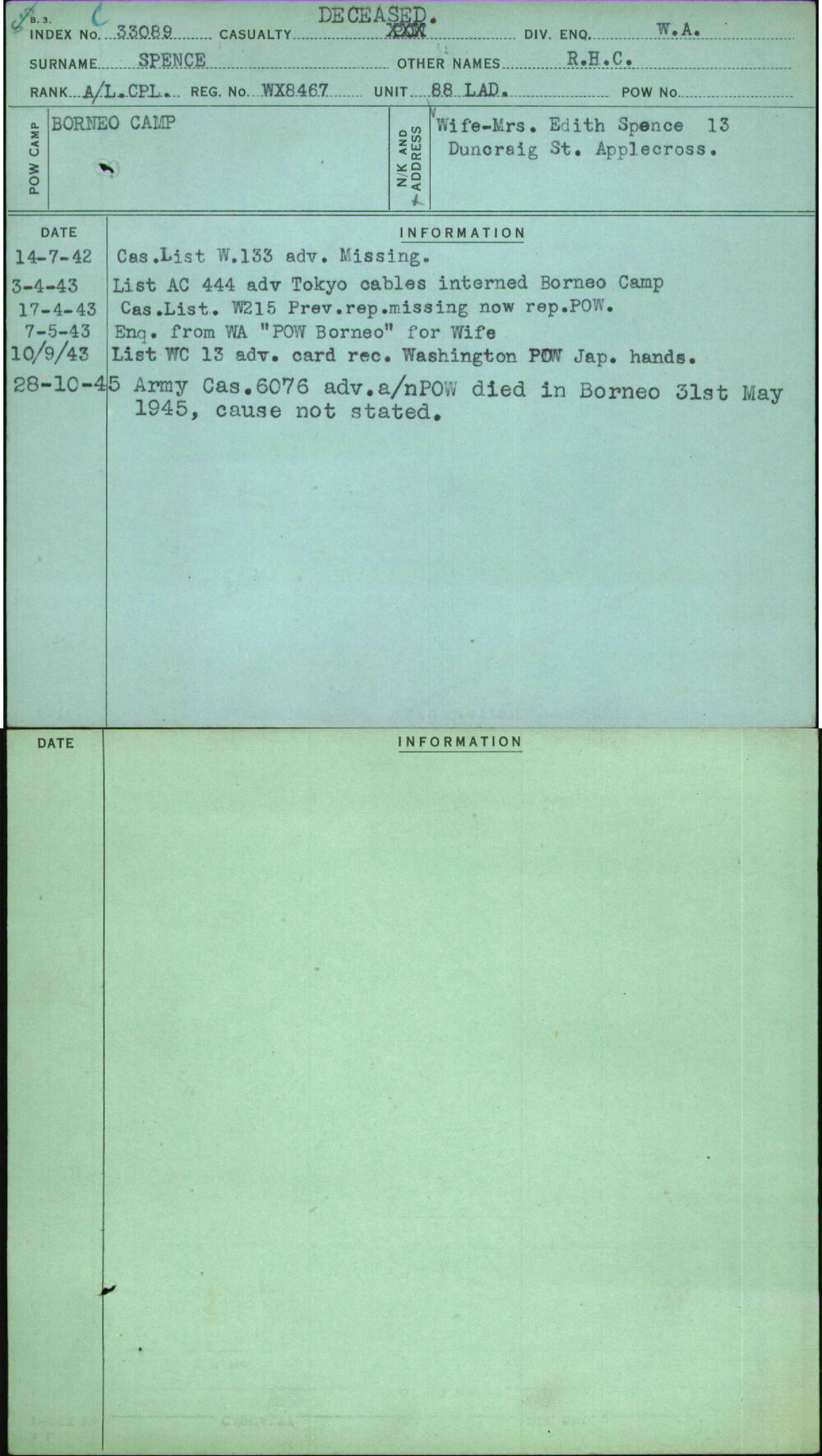 Spence, R H C, WX8467