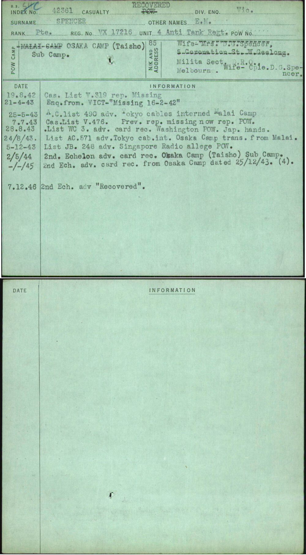 Spencer, E M, VX17216