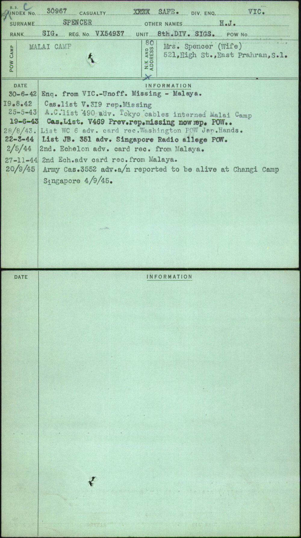 Spencer, H J, VX54937