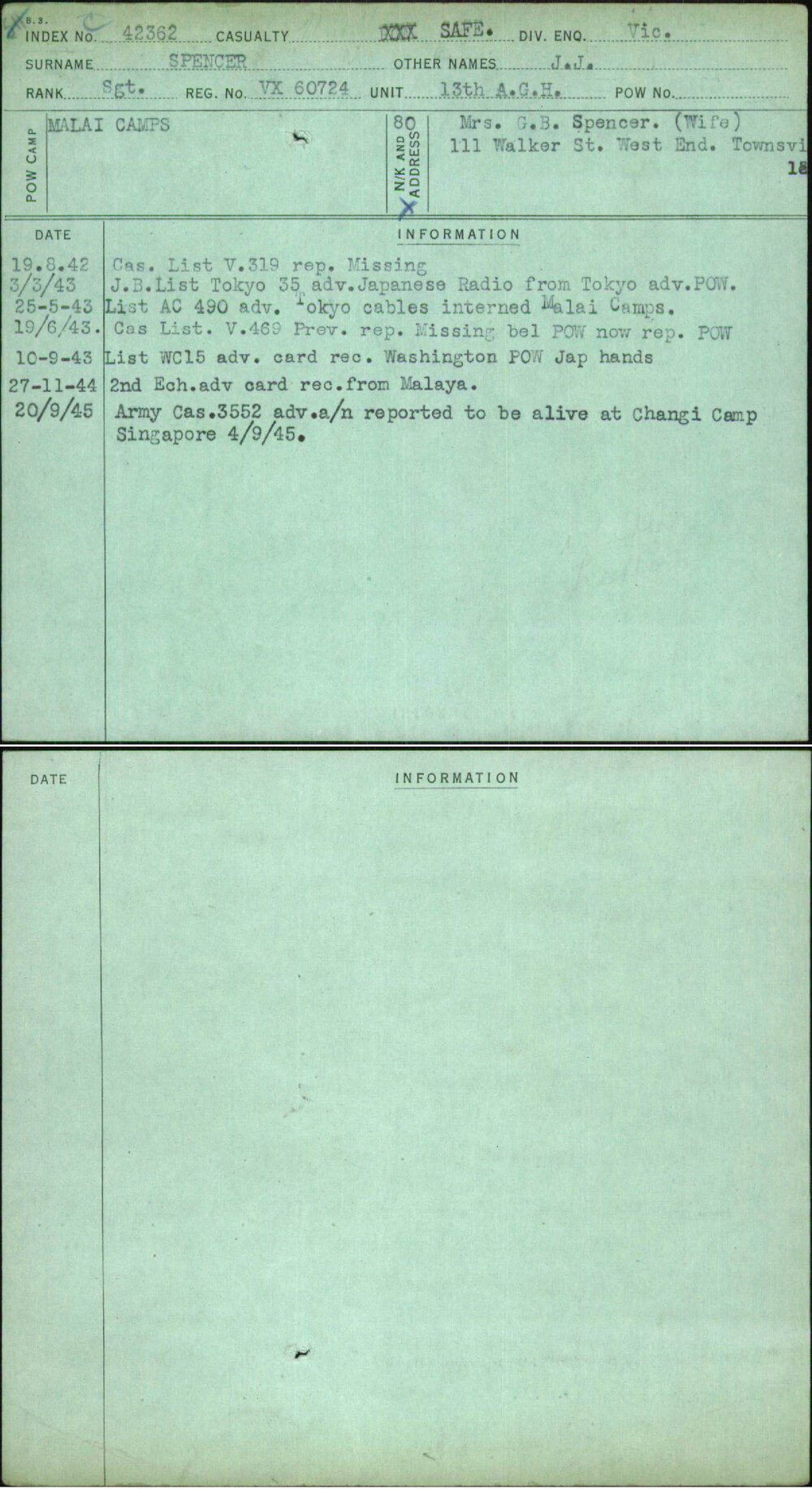 Spencer, J J, VX60724