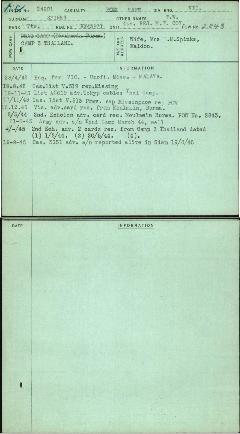 Spinks, T W, VX43871