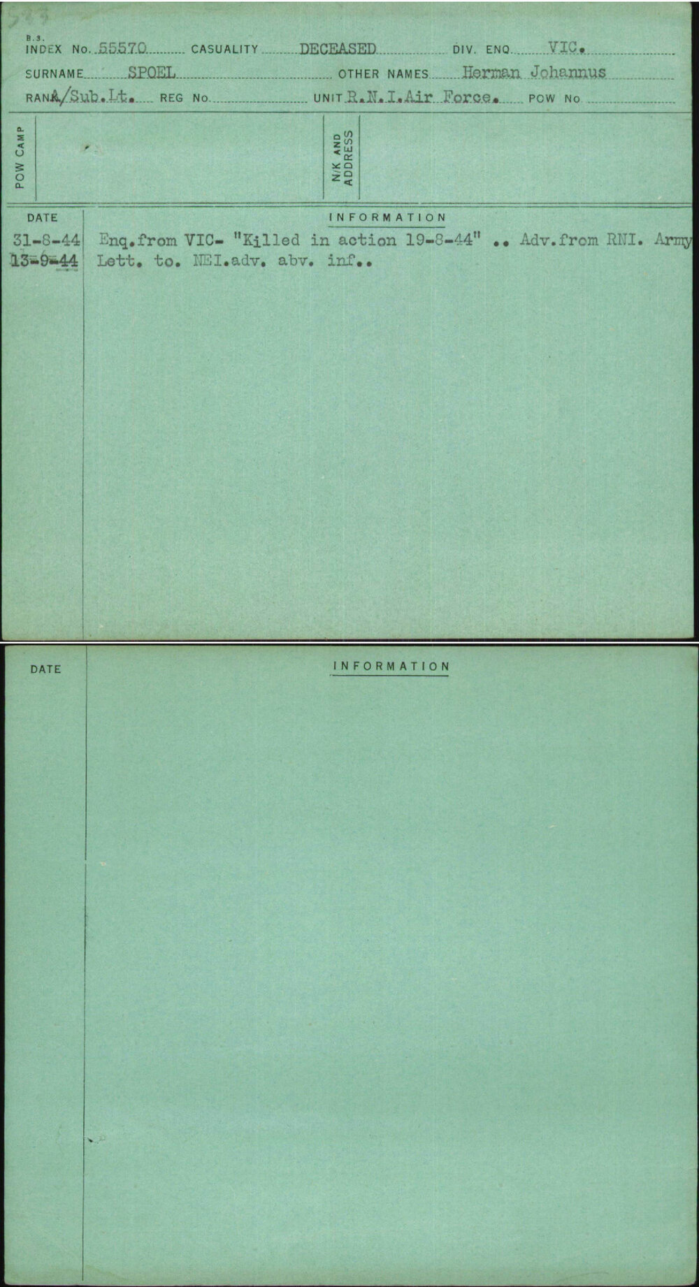 Spoel, Herman Johannus, [No Service Number]