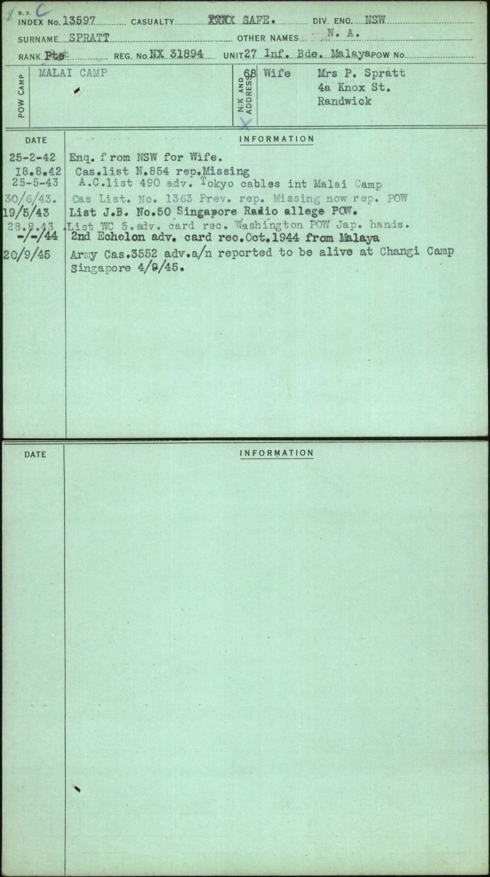 Spratt, N A, NX31894