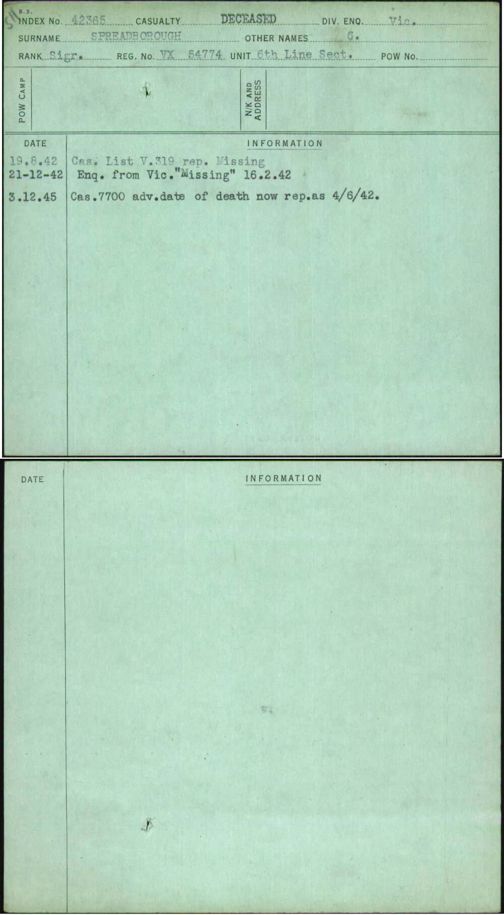 Spreadborough, G, VX54774