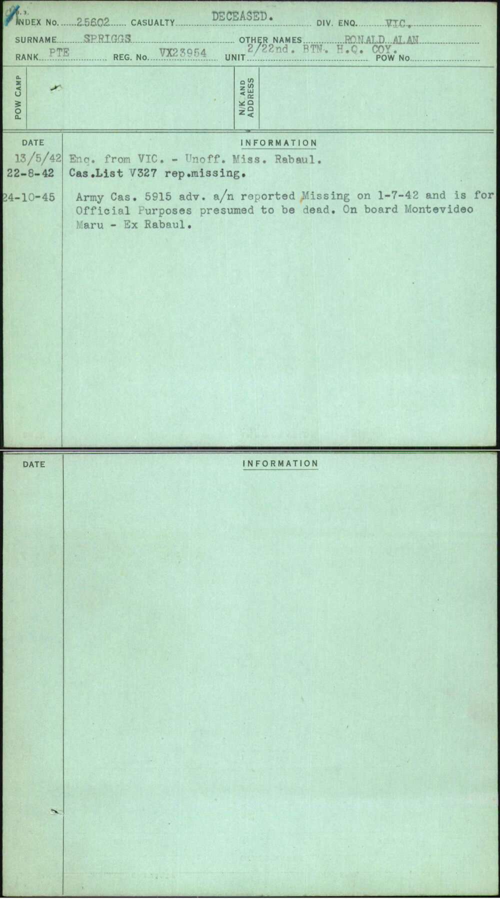 Spriggs, Ronald Alan, VX23954