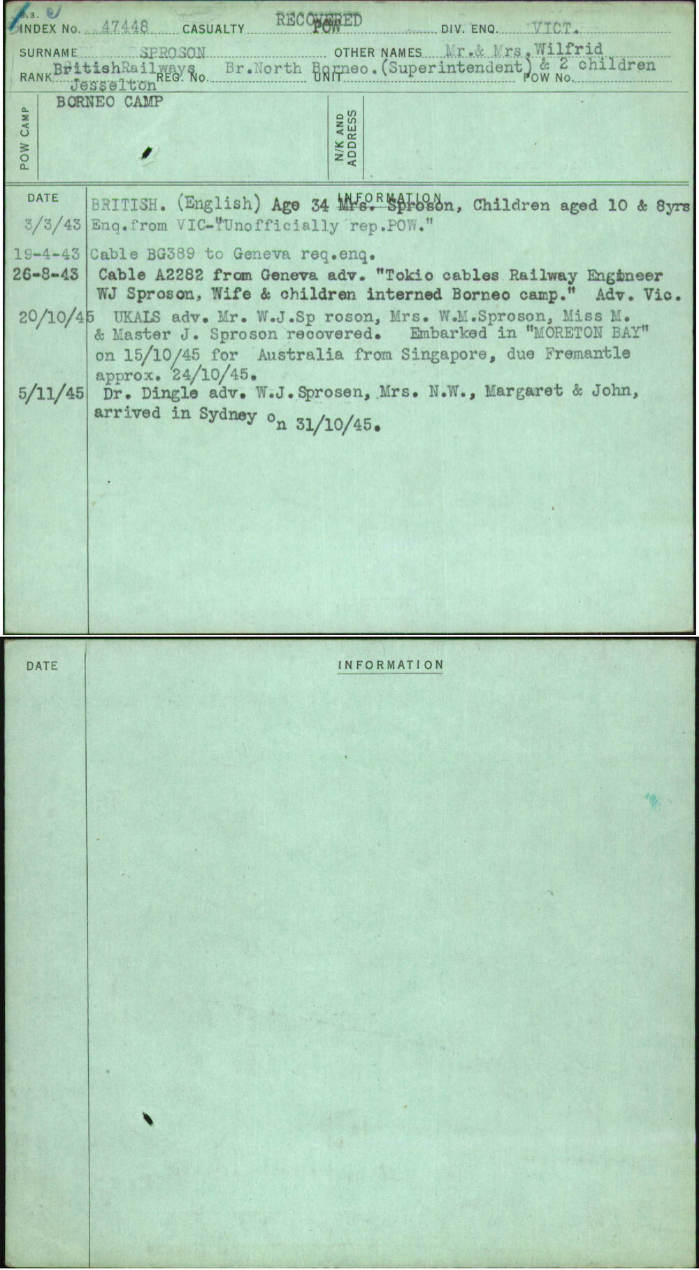 Sproson, Mr &amp; Mrs Wilfrid &amp; 2 Children, [No Service Number]